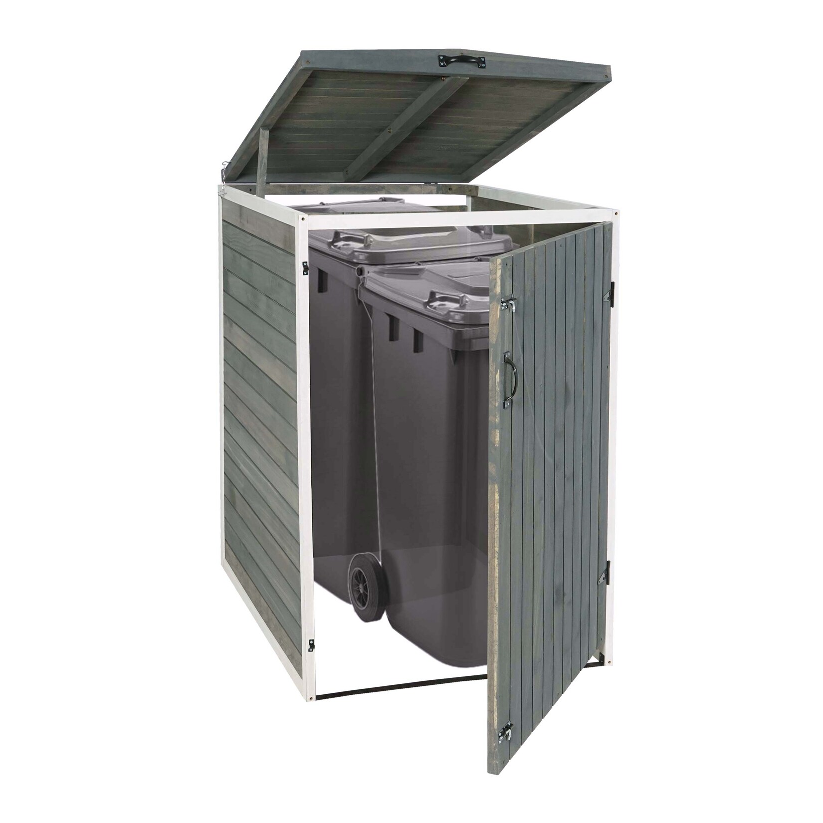 XL 1er-/2er-Mülltonnenverkleidung MCW-H74, Mülltonnenbox, erweiterbar 126x80x98cm Holz MVG ~ grau-weiß