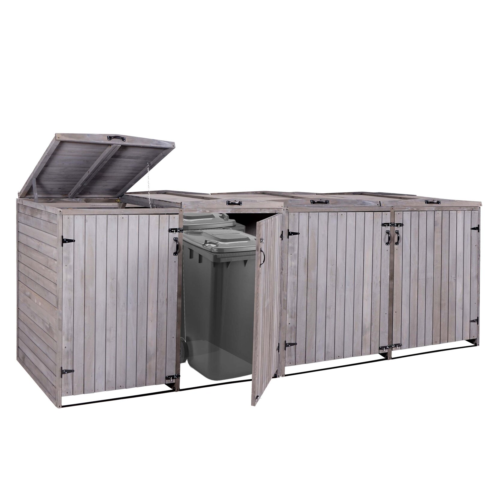 XL 4er-/8er-Mülltonnenverkleidung MCW-H74, Mülltonnenbox, erweiterbar 126x316x98cm Holz MVG ~ anthrazit-grau
