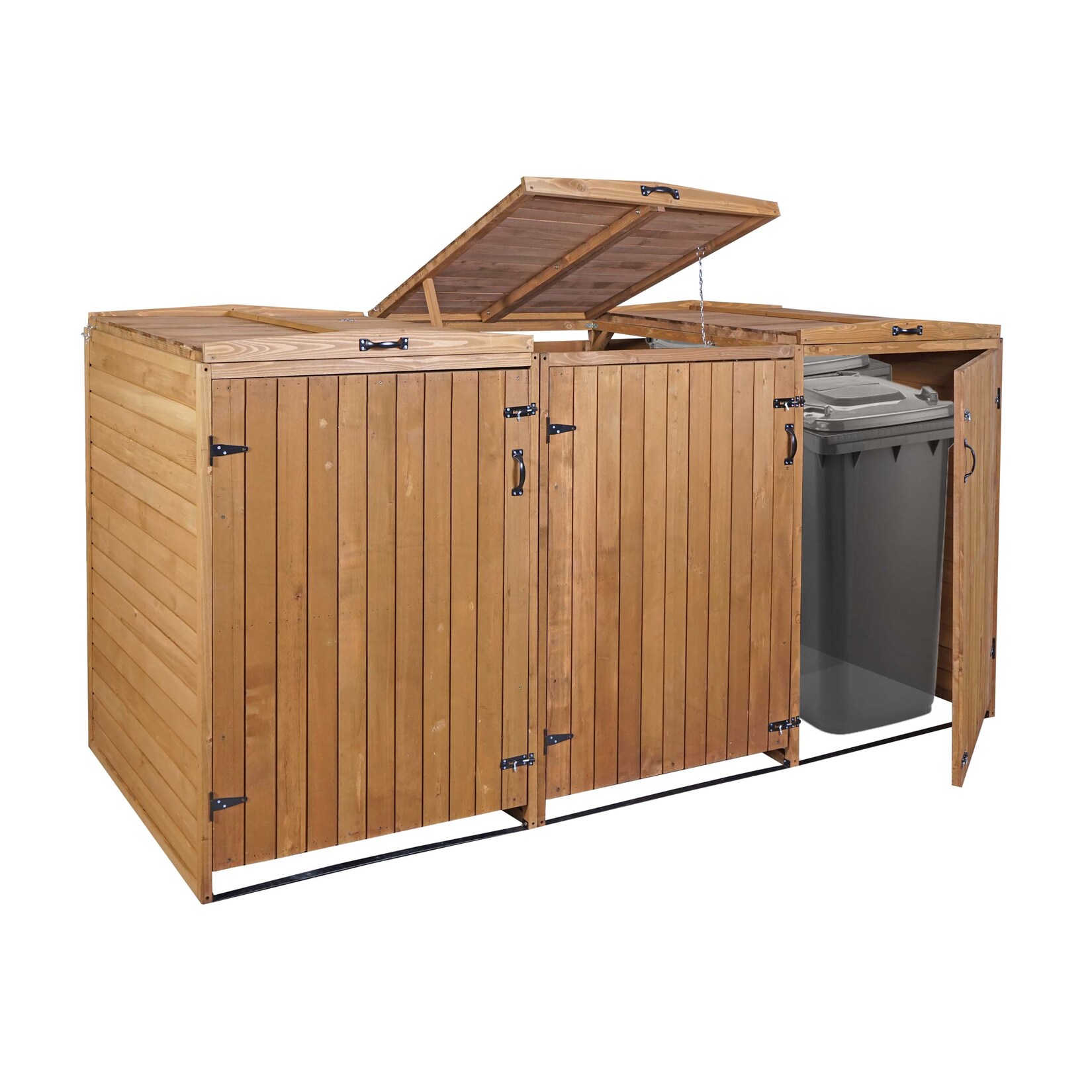 XL 3er-/6er-Mülltonnenverkleidung MCW-H74, Mülltonnenbox, erweiterbar 126x238x98cm Holz MVG ~ braun | 04057651411569