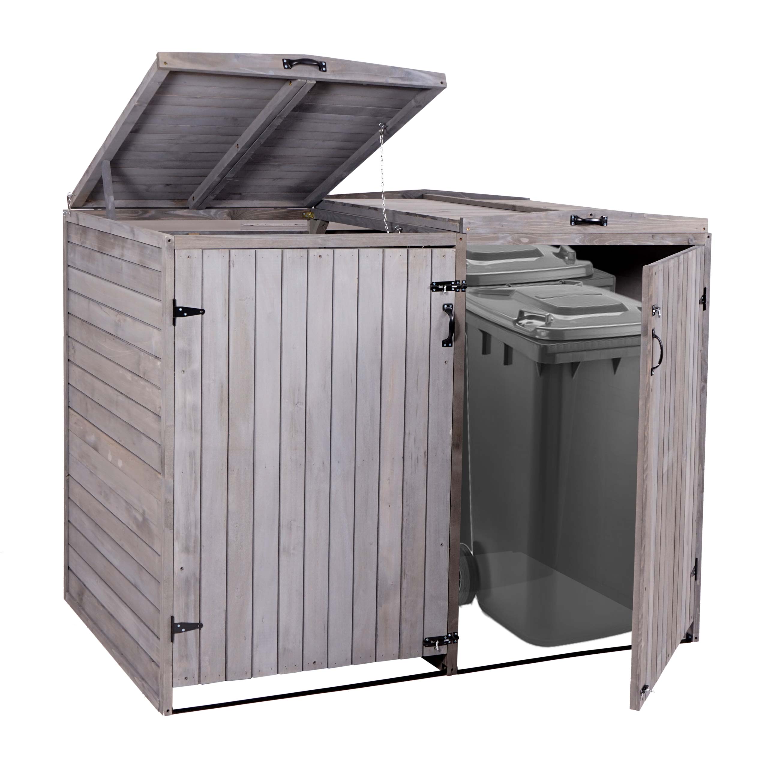 XL 2er-/4er-M&uuml;lltonnenverkleidung MCW-H74, M&uuml;lltonnenbox, erweiterbar 126x158x98cm Holz MVG ~ anthrazit-grau - Bild 1