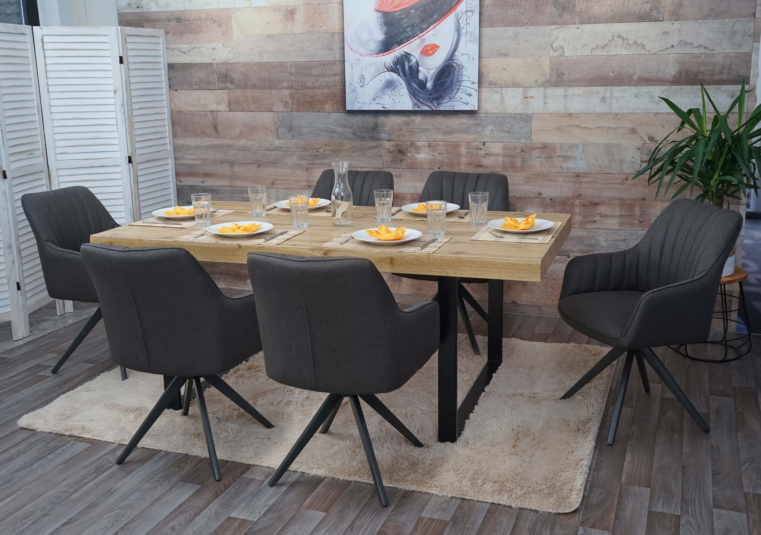 6er-Set Esszimmerstuhl MCW-H73, K&uuml;chenstuhl Stuhl Armlehnstuhl, Retro Stahl Stoff/Textil ~ grau-braun - Bild 1