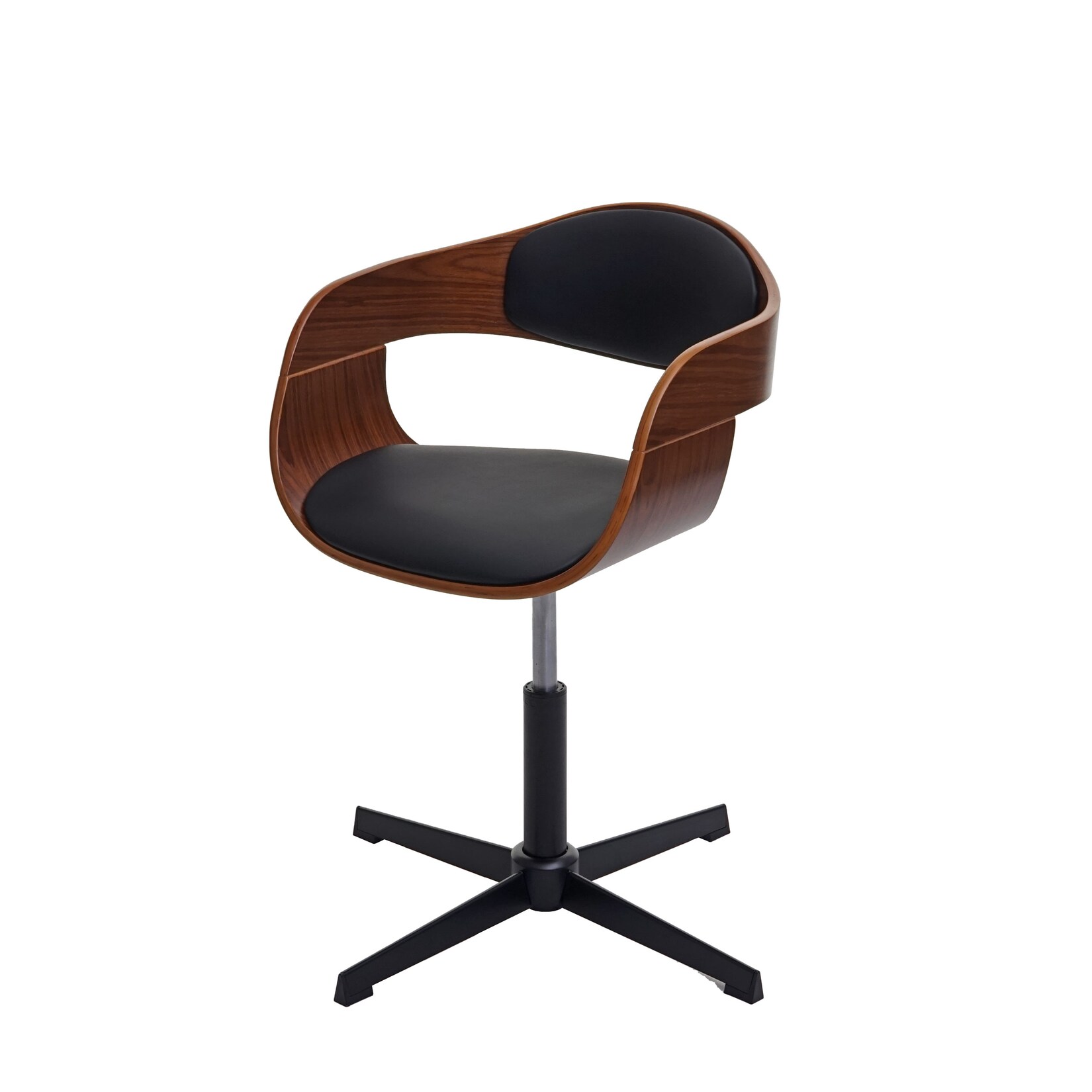 Bürostuhl MCW-H46, Schreibtischstuhl, höhenverstellbar Drehmechanismus Bugholz MVG ~ Walnuss-Optik, Kunstleder schwarz
