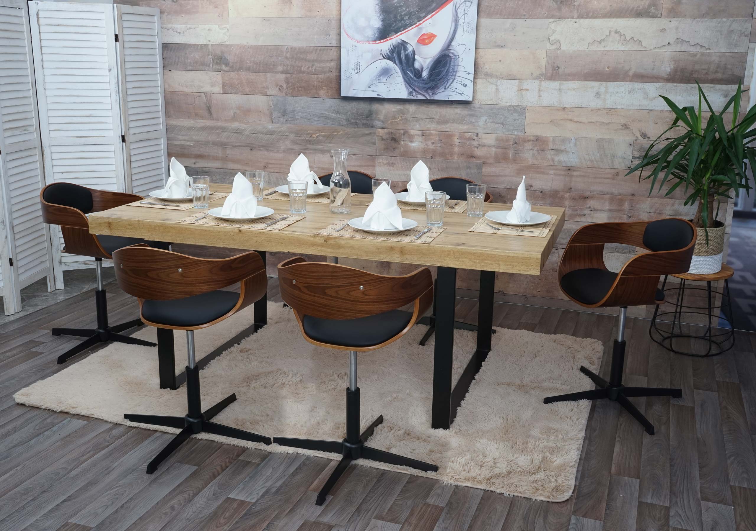 6er-Set Esszimmerstuhl MCW-H46, Stuhl, h&ouml;henverstellbar Drehmechanismus Bugholz MVG ~ Walnuss-Optik Kunstleder schwarz - Bild 1