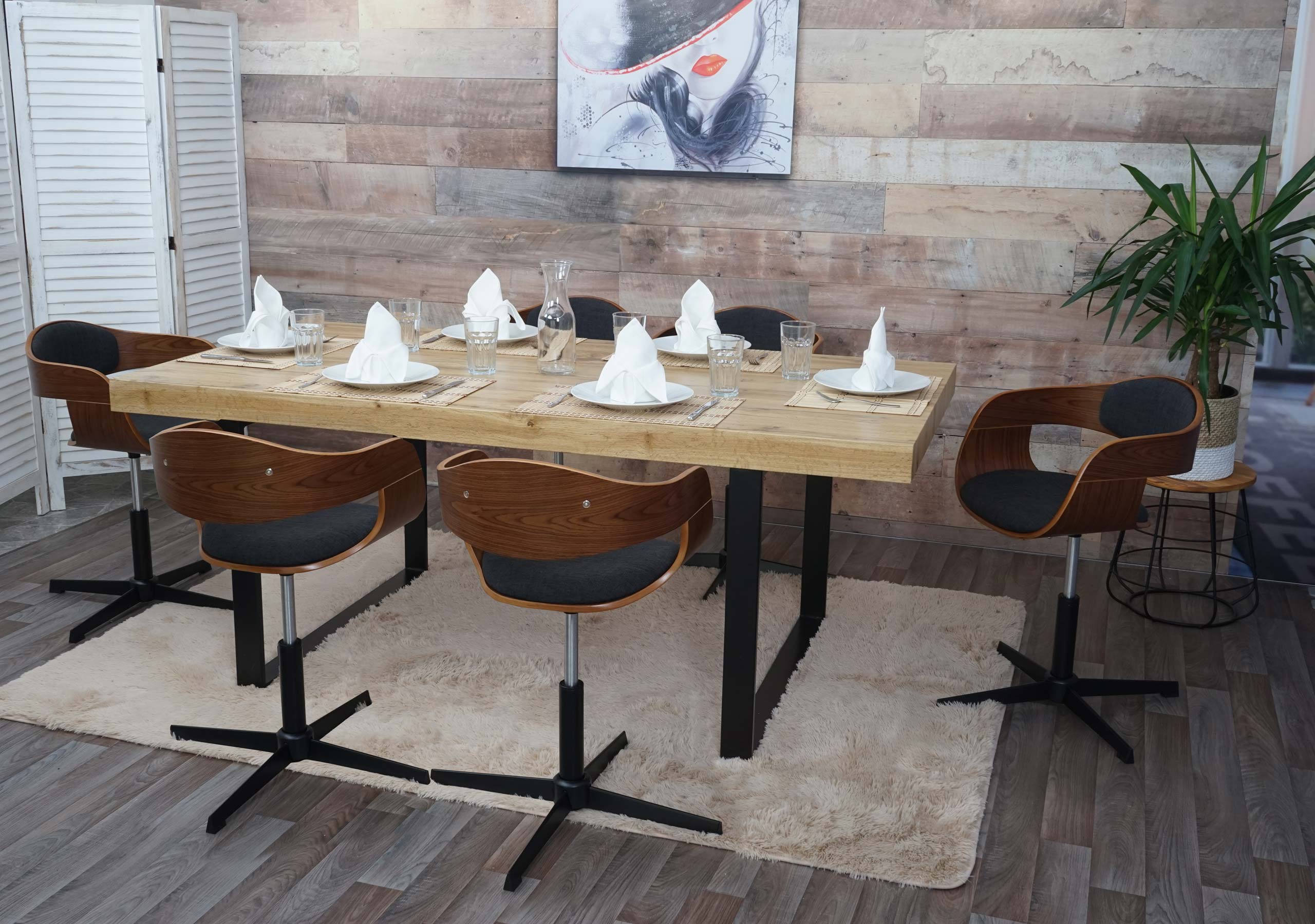 6er-Set Esszimmerstuhl MCW-H46, Stuhl, h&ouml;henverstellbar Drehmechanismus Bugholz MVG ~ Walnuss-Optik, Stoff dunkelgrau - Bild 1