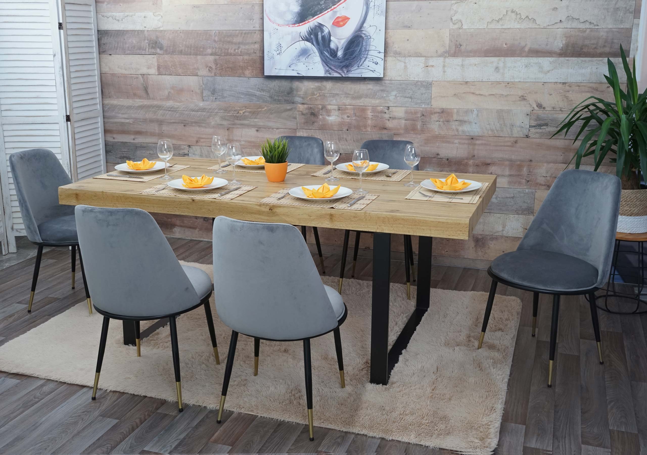 6er-Set Esszimmerstuhl MCW-H28, Stuhl K&uuml;chenstuhl, Metall ~ grau, schwarze Beine, Samt - Bild 1