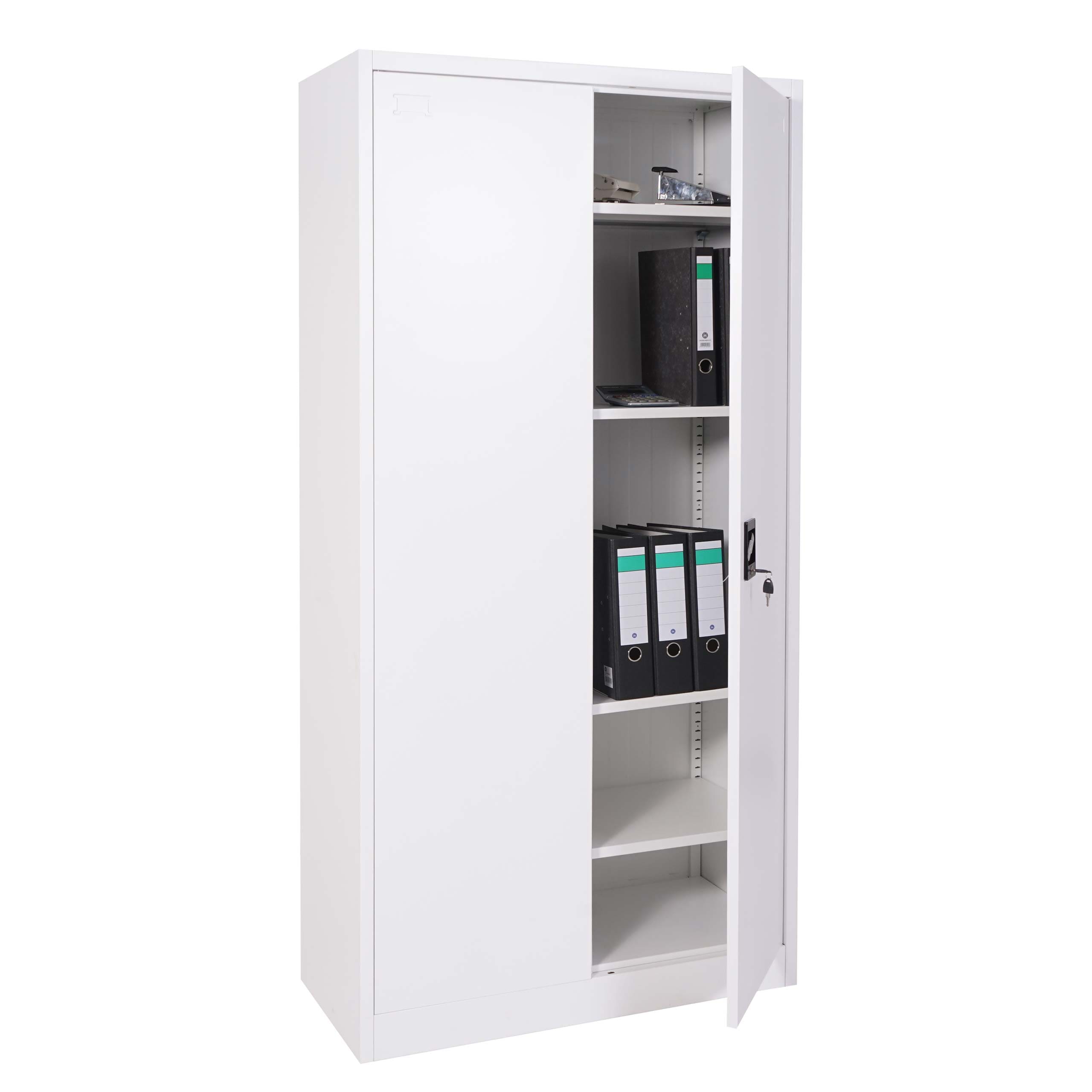 Aktenschrank MCW-H17, Stahlschrank B&uuml;roschrank Schrank, 2 T&uuml;ren abschlie&szlig;bar Metall ~ 185x90x40cm wei&szlig; - Bild 1