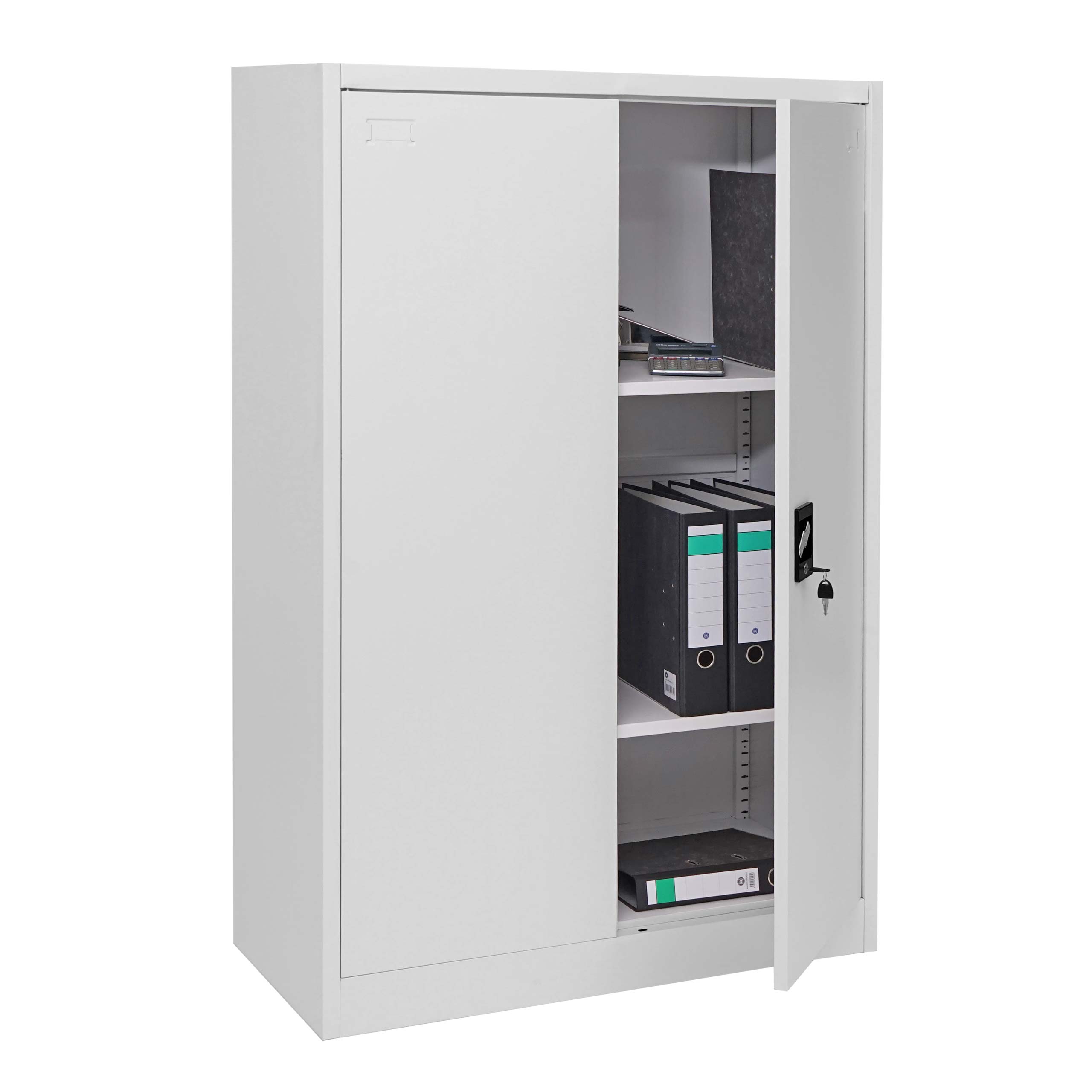 Aktenschrank MCW-H17, Stahlschrank B&uuml;roschrank Schrank, 2 T&uuml;ren abschlie&szlig;bar Metall ~ 140x90x40cm grau - Bild 1