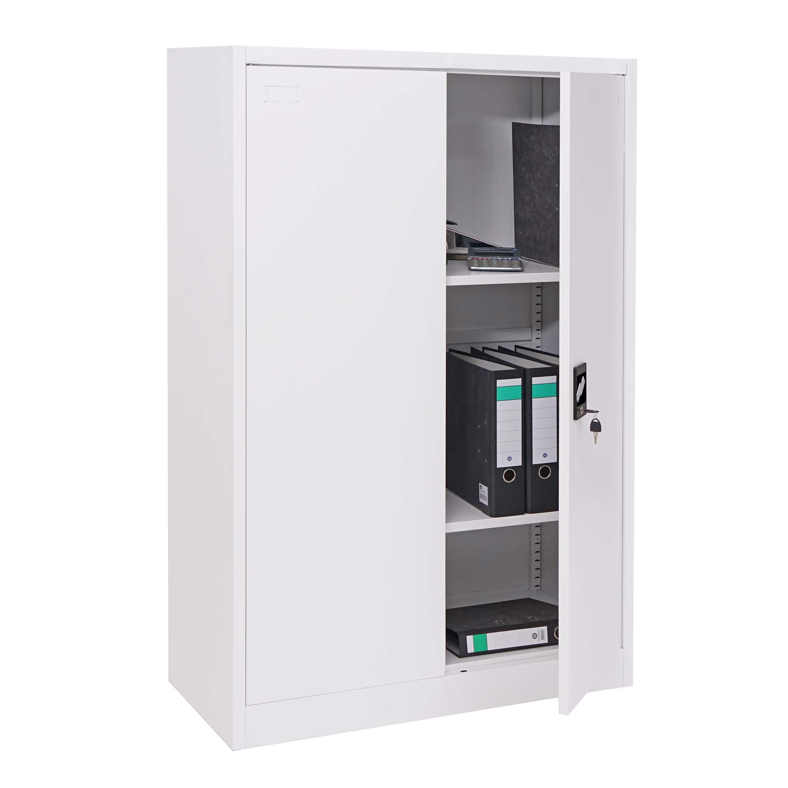 Aktenschrank MCW-H17, Stahlschrank B&uuml;roschrank Schrank, 2 T&uuml;ren abschlie&szlig;bar Metall ~ 140x90x40cm wei&szlig; - Bild 1