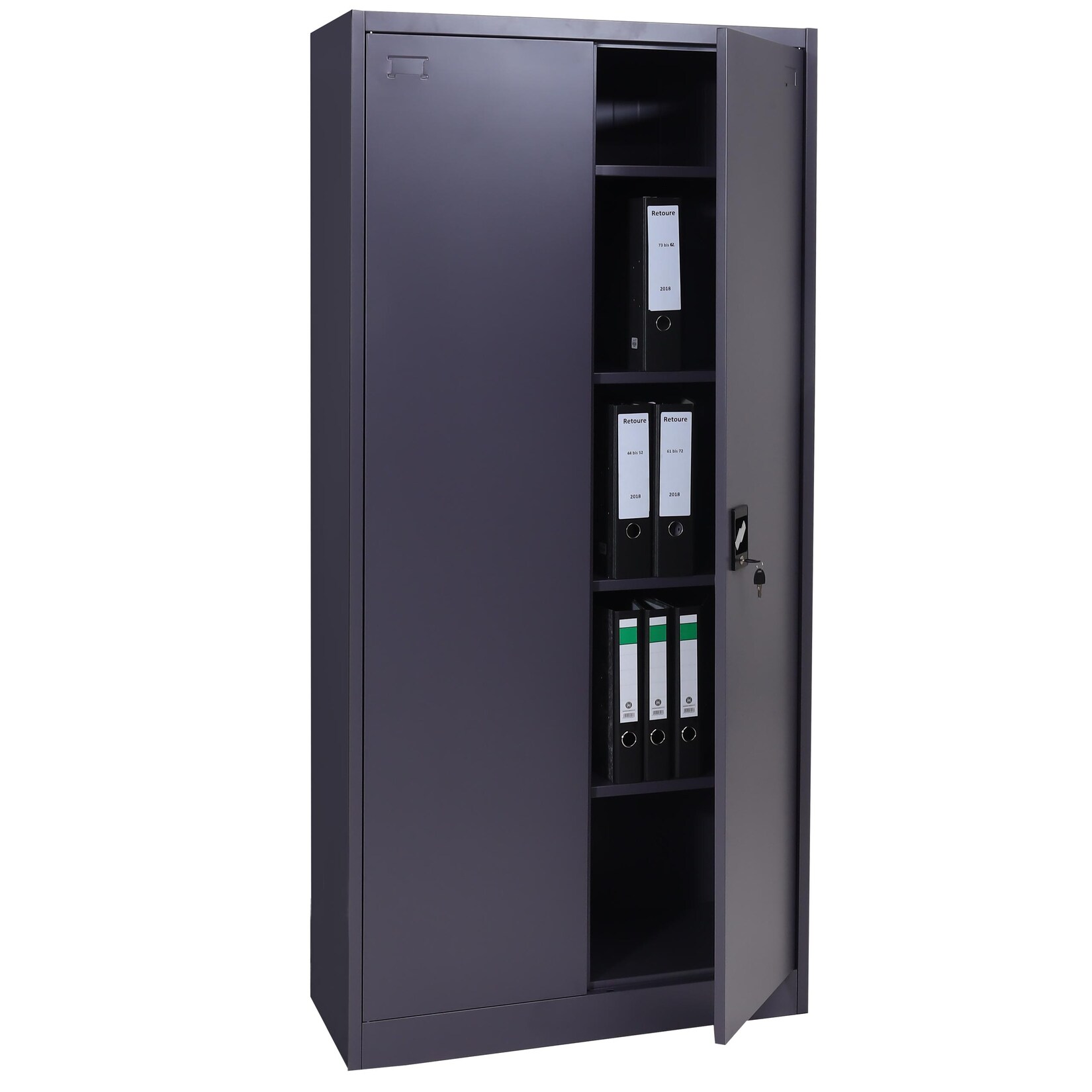 Aktenschrank MCW-H17, Stahlschrank Büroschrank Schrank, 2 Türen abschließbar Metall ~ 185x90x40cm dunkelgrau
