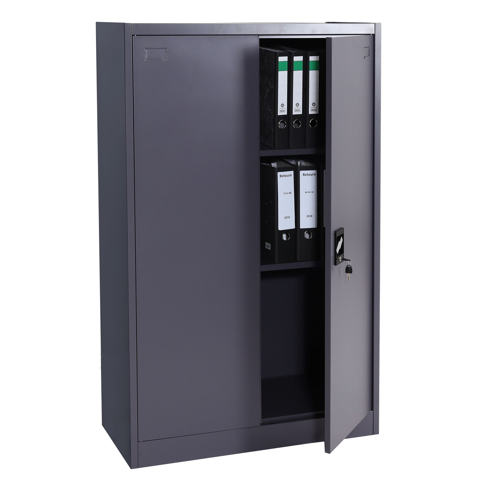 Aktenschrank MCW-H17, Stahlschrank Büroschrank Schrank, 2 Türen abschließbar Metall ~ 140x90x40cm dunkelgrau