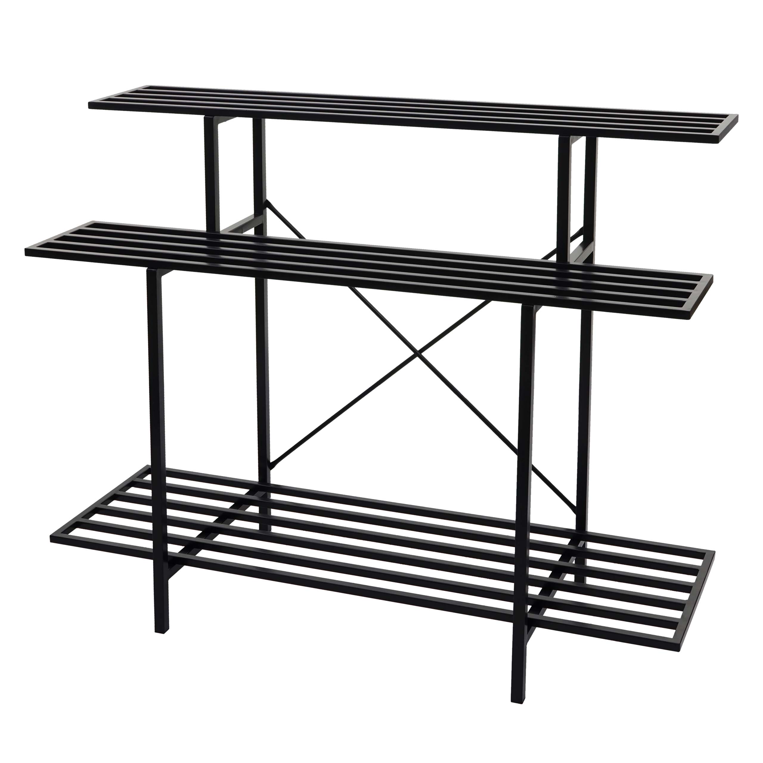 Pflanzenregal MCW-G32, Blumentreppe Blumenst&auml;nder Pflanzentreppe, 3 Ablagen Stahl schwarz 100x120x44cm - Bild 1