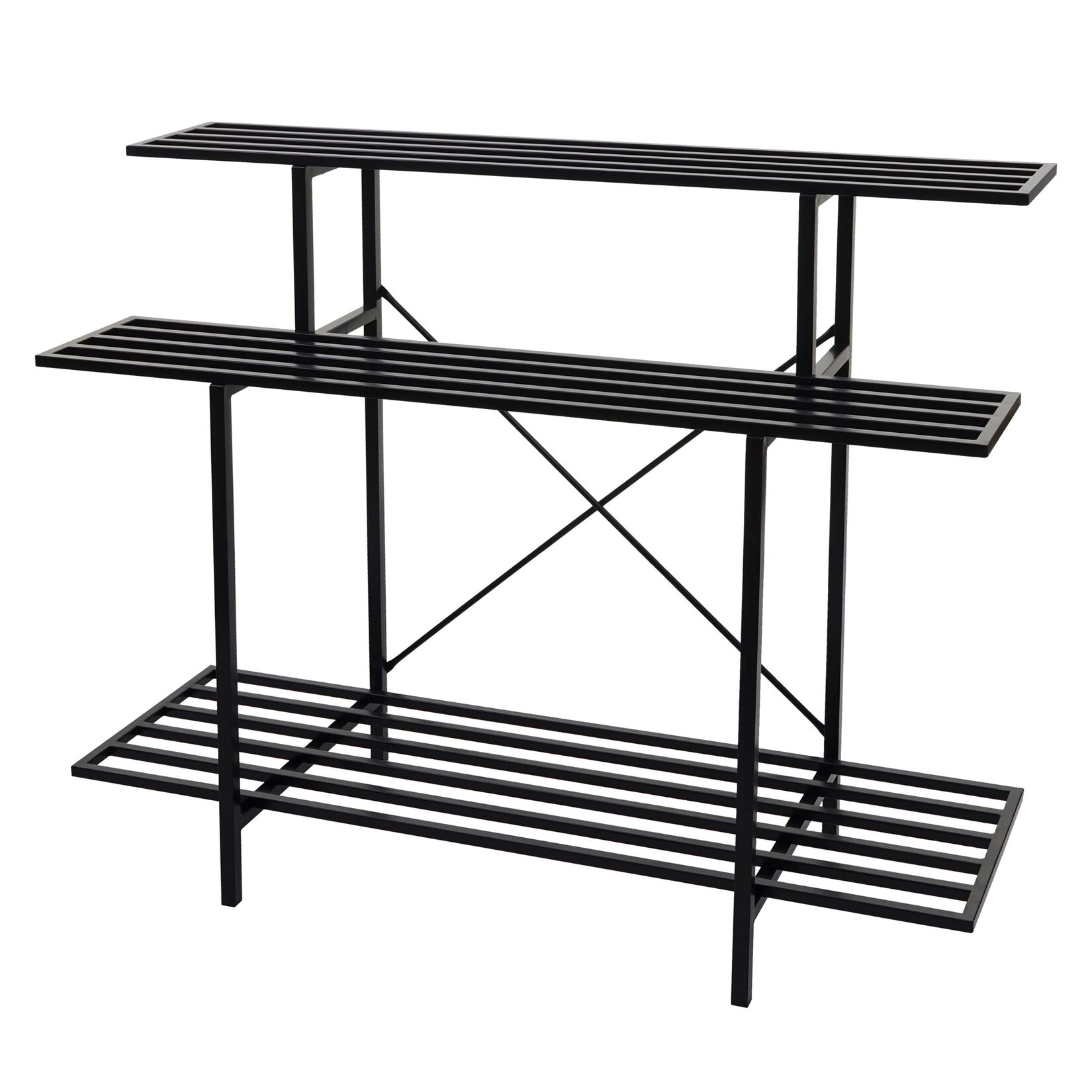 Pflanzenregal MCW-G32, Blumentreppe Blumenständer Pflanzentreppe, 3 Ablagen Stahl schwarz 100x120x44cm | 04057651385235