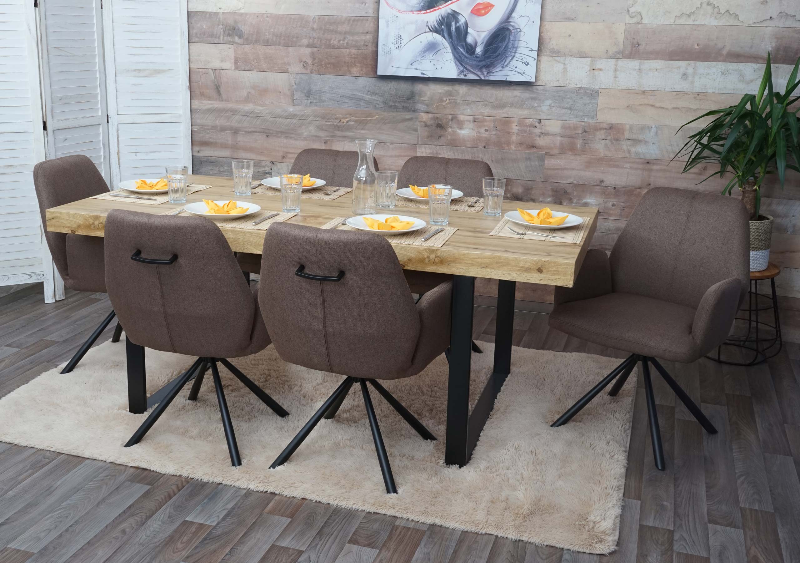 6er-Set Esszimmerstuhl MCW-H71, K&uuml;chenstuhl Lehnstuhl Stuhl, Stoff/Textil Stahl ~ braun - Bild 1