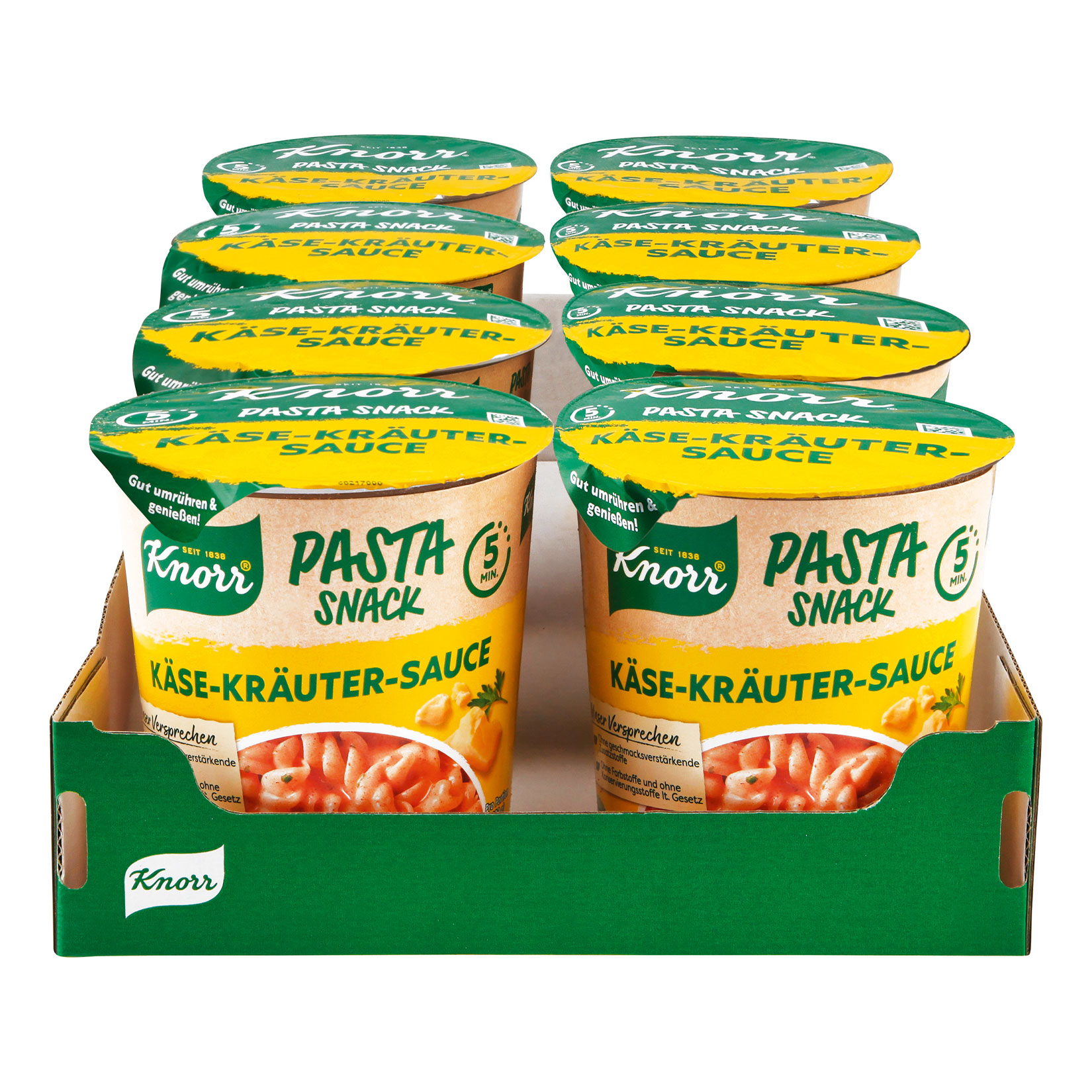Knorr Snack Becher Pasta in K&auml;se-Kr&auml;uter-Sauce 59 g, 8er Pack - Bild 1