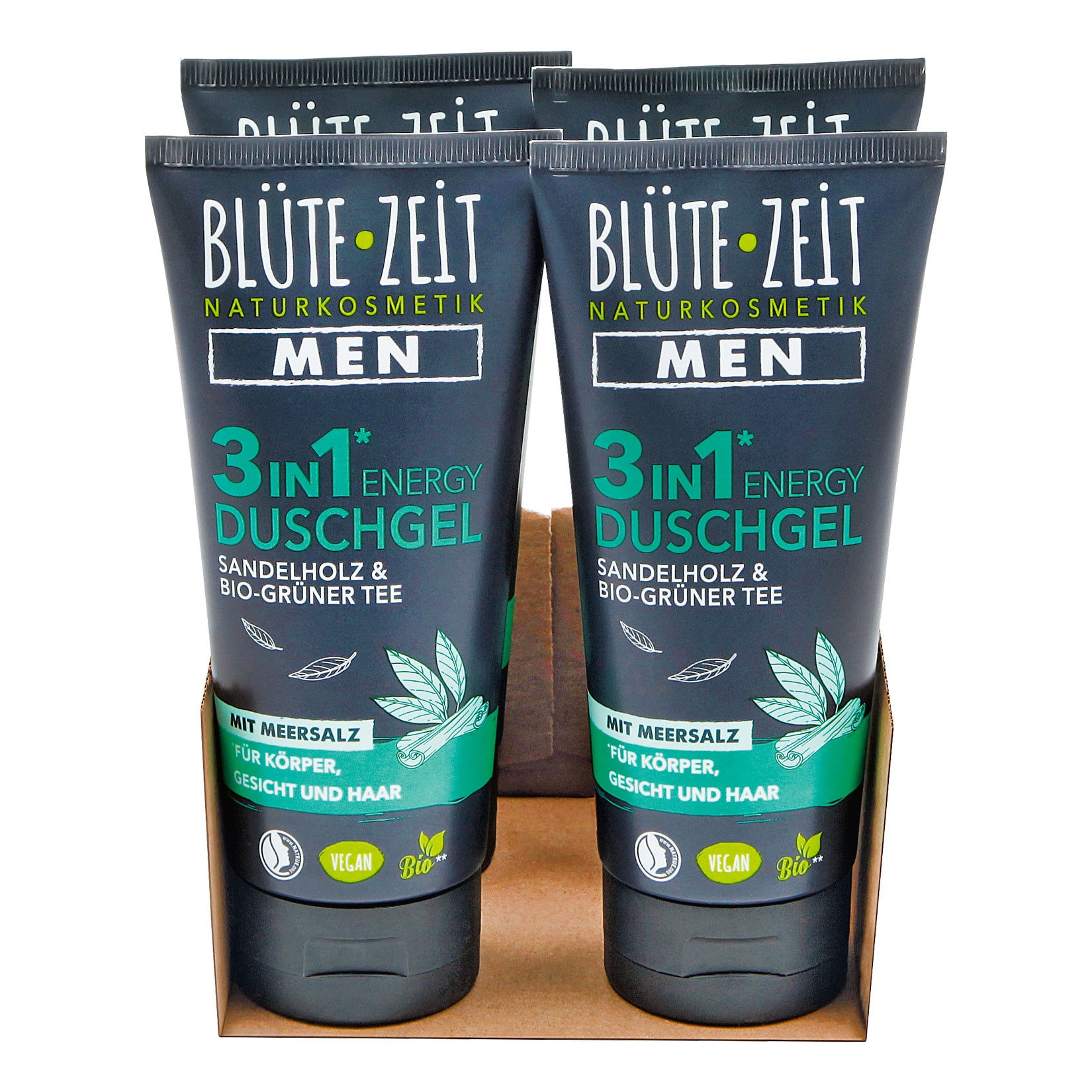 BL&Uuml;TE-ZEIT Men Duschgel 3in1 Energy Sandelholz & BIO-Gr&uuml;ner Tee 200 ml, 4er Pack - Bild 1