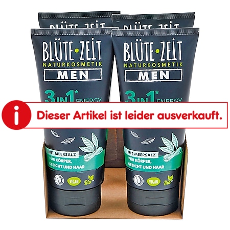 BLÜTE-ZEIT Men Duschgel 3in1 Energy Sandelholz & BIO-Grüner Tee 200 ml, 4er Pack - Bild 1