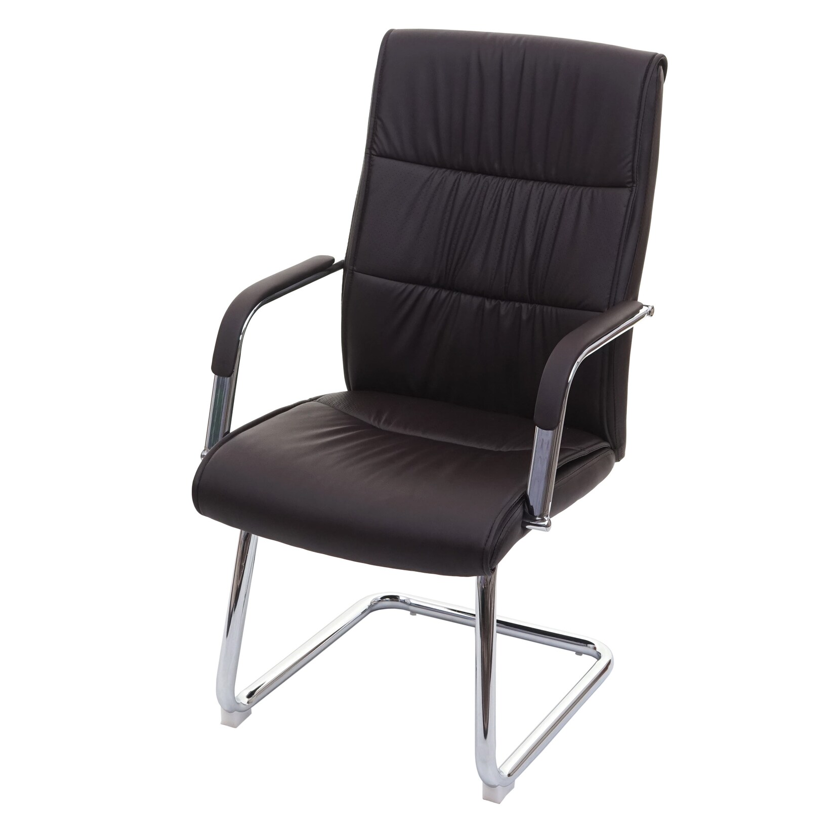 Konferenzstuhl MCW-A49, Besucherstuhl Freischwinger, Kunstleder ~ braun