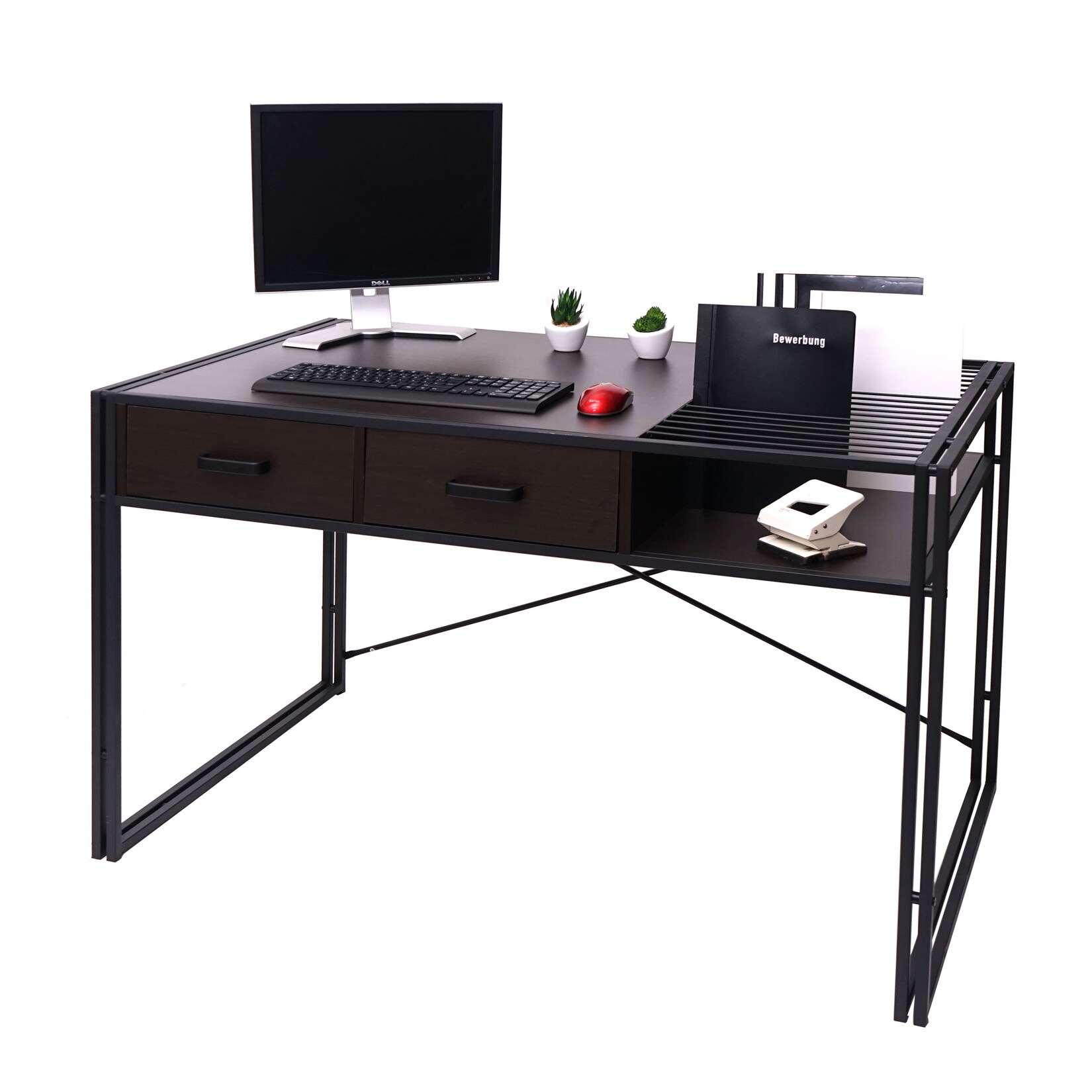 Schreibtisch MCW-H91, Bürotisch Computertisch, Industrial 76x120x70cm ~ dunkelbraun | 04057651306155