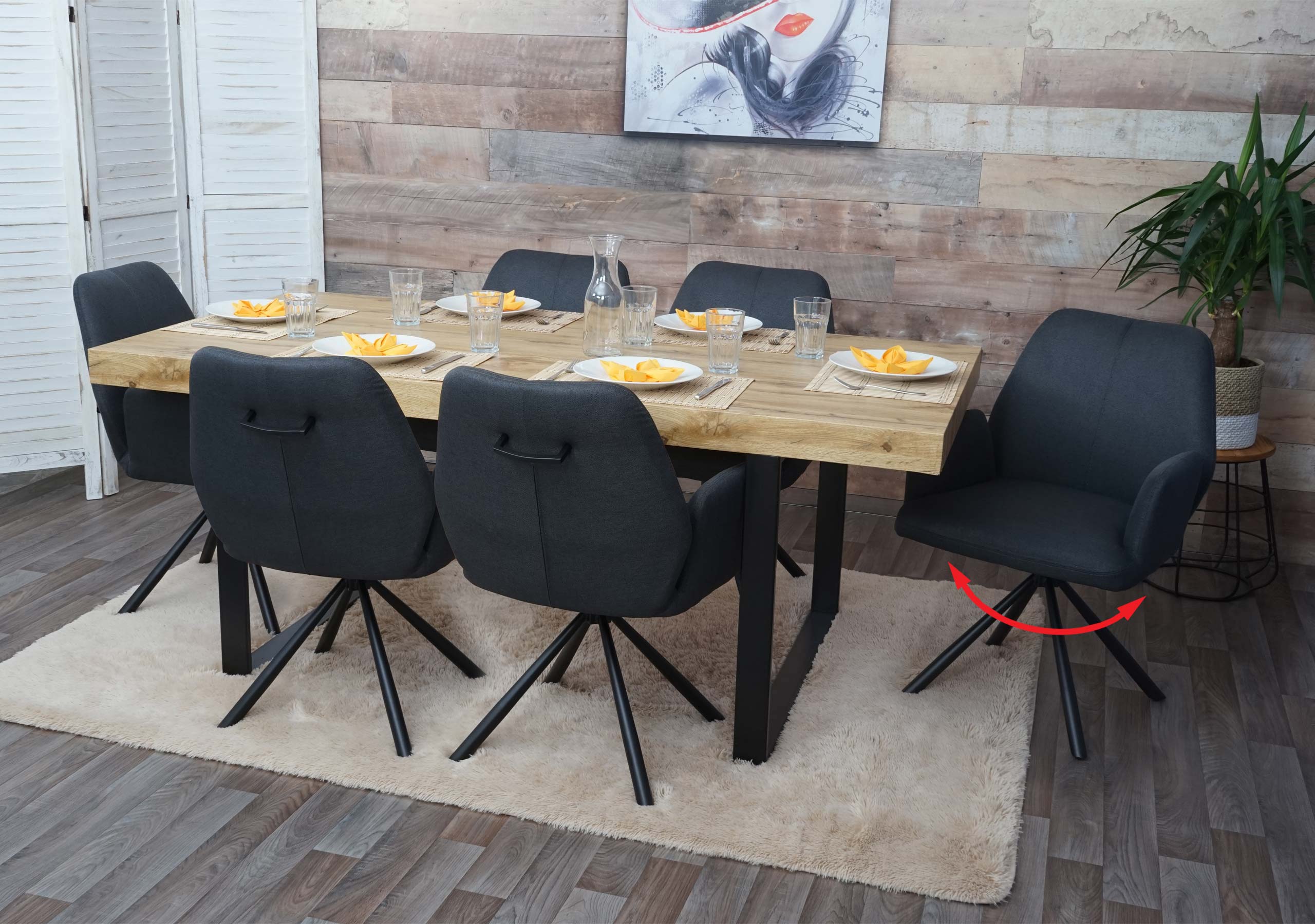 6er-Set Esszimmerstuhl MCW-H71, K&uuml;chenstuhl Lehnstuhl Stuhl, drehbar Auto-Position Stoff/Textil Stahl ~ dunkelgrau - Bild 1