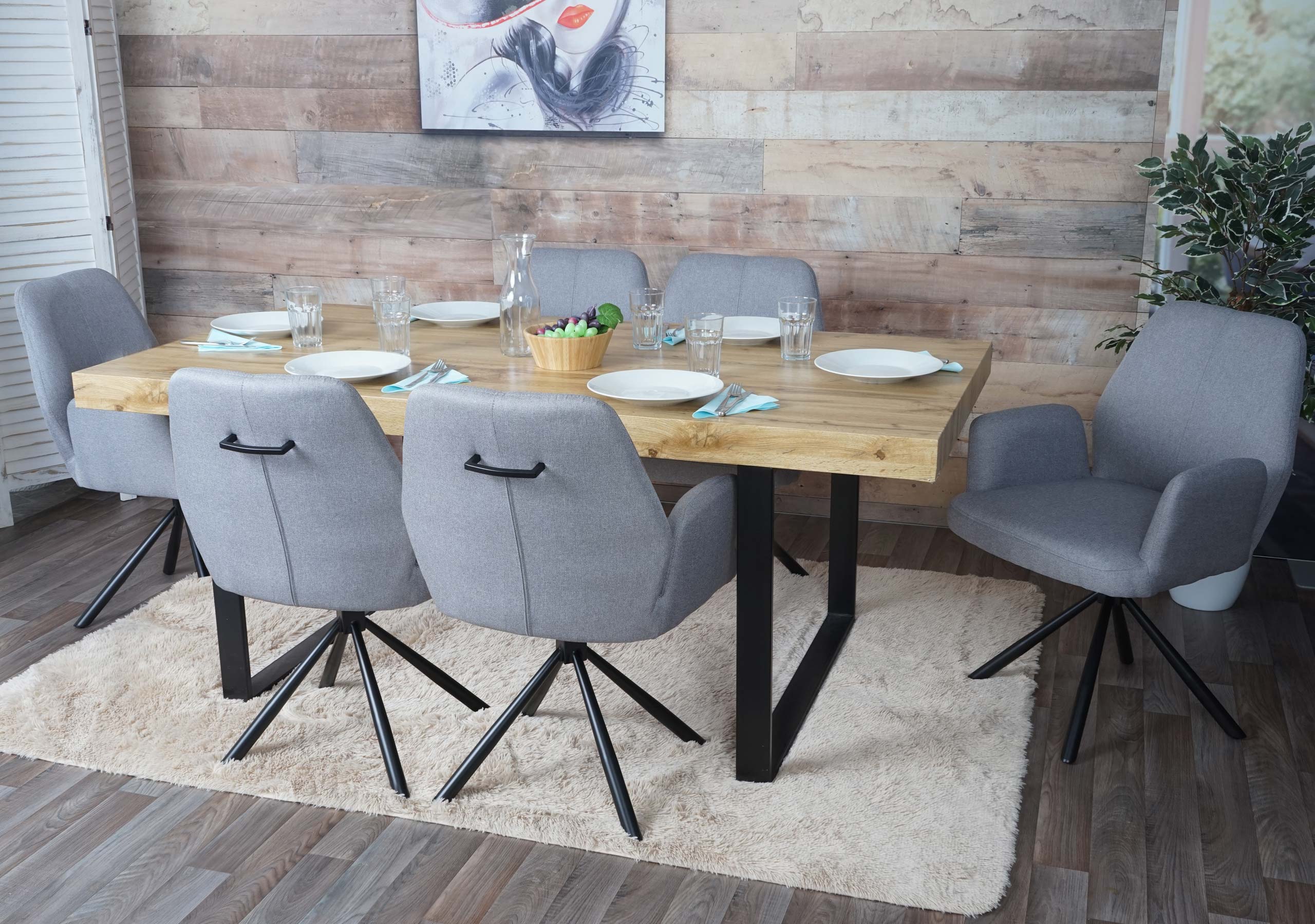 6er-Set Esszimmerstuhl MCW-H71, K&uuml;chenstuhl Lehnstuhl Stuhl, drehbar Auto-Position Stoff/Textil Stahl ~ hellgrau - Bild 1