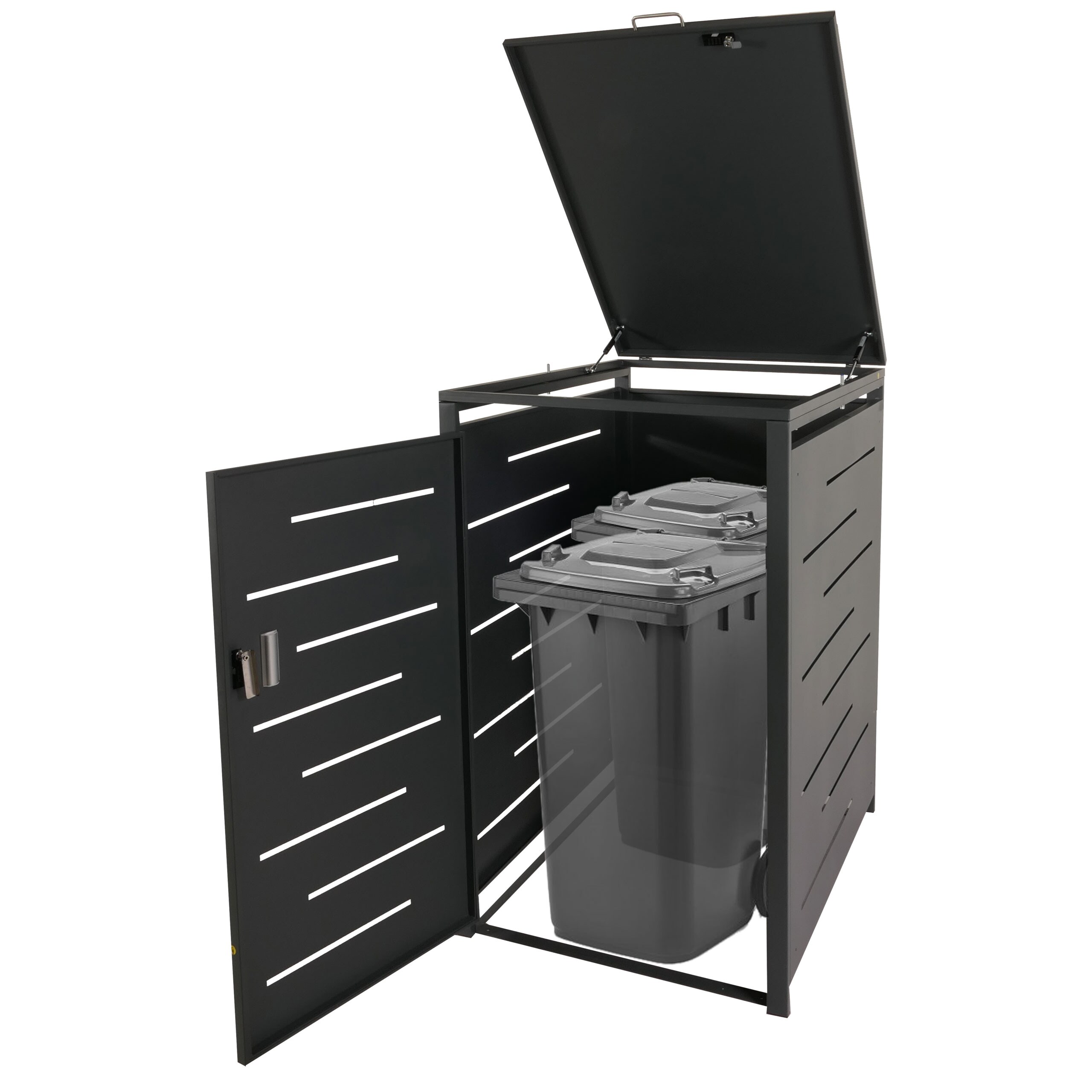 XL 1er-/2er-M&uuml;lltonnenverkleidung MCW-E83, M&uuml;lltonnenbox, erweiterbar 116x71x98cm ~ anthrazit, Stahl 39kg - Bild 1