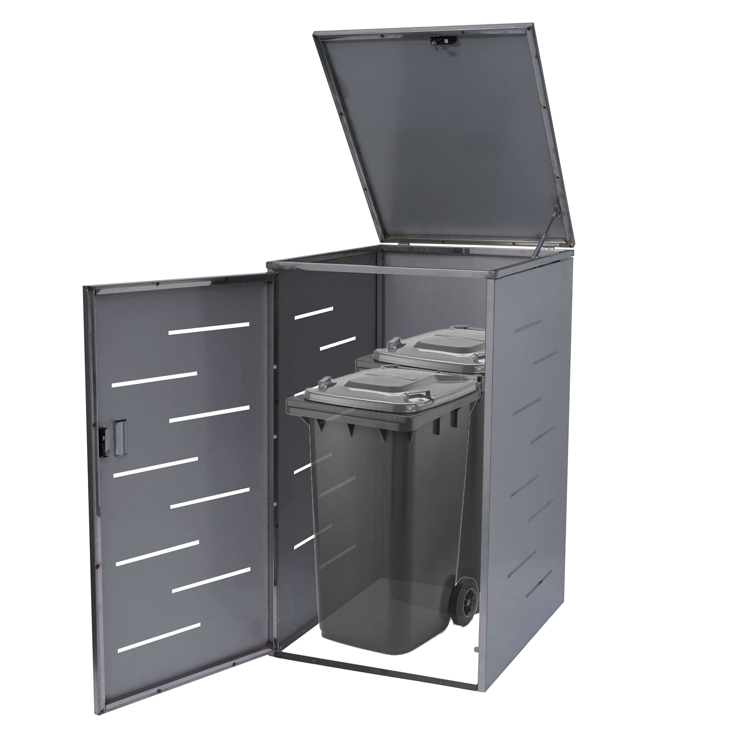 XL 1er-/2er-M&uuml;lltonnenverkleidung MCW-E83, M&uuml;lltonnenbox, erweiterbar 116x71x98cm ~ Edelstahl 35kg - Bild 1