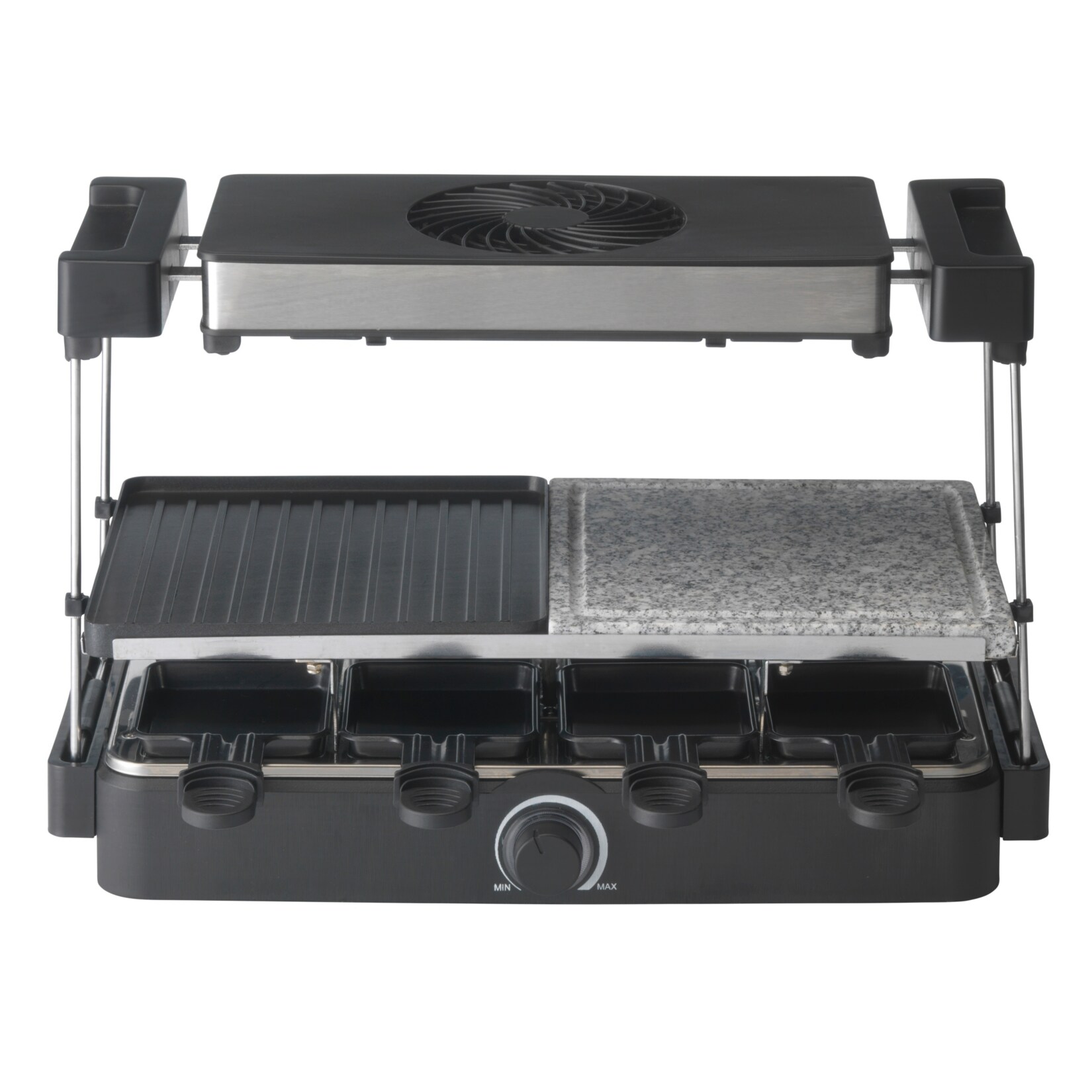 Trebs 15100 – Raclette für 8 Personen mit integriertem Dunstabzug – Steinplatte + Grillplatte | 08712412587100