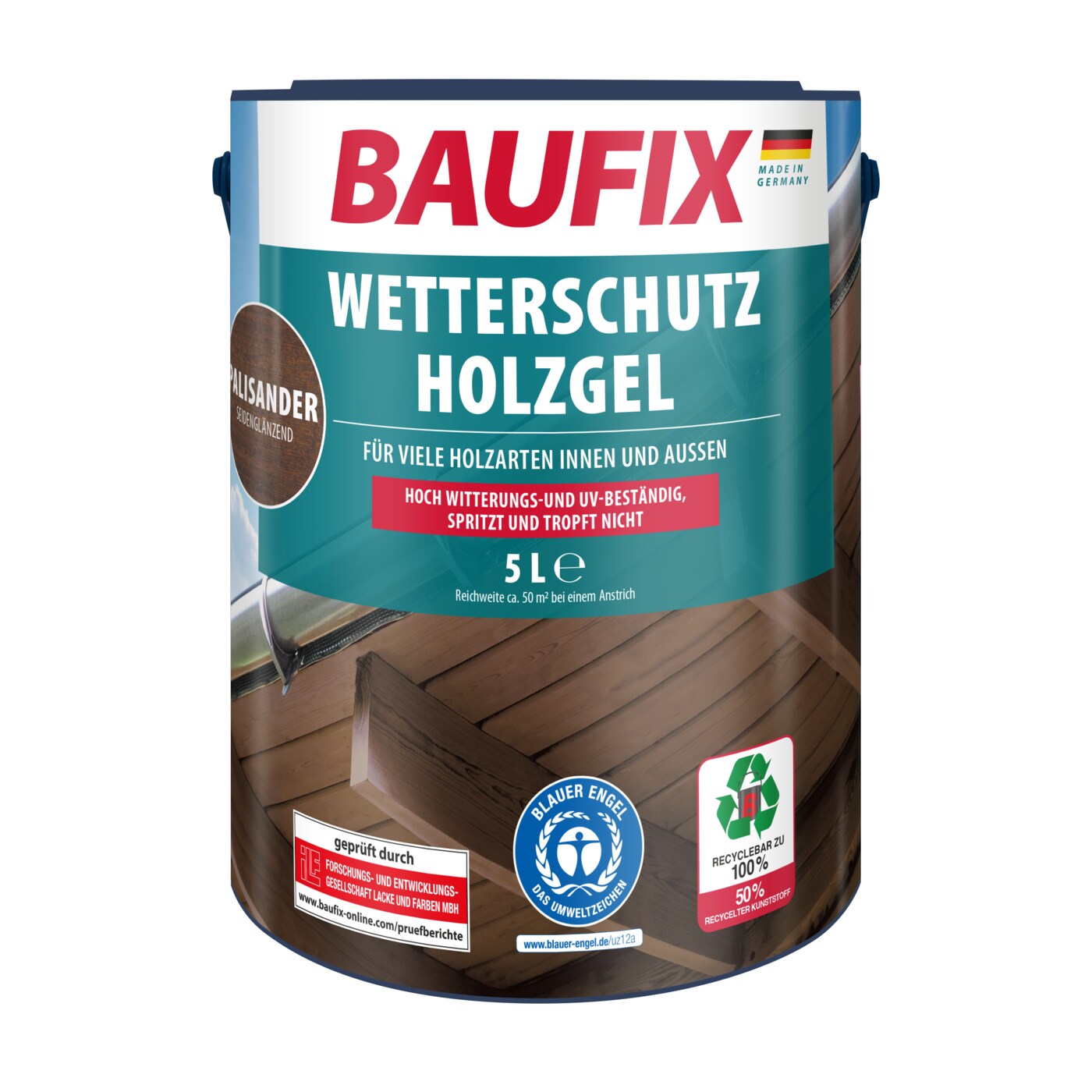 BAUFIX Wetterschutz-Holzgel palisander seidengl&auml;nzend, 5 Liter, Holzlasur - Bild 1