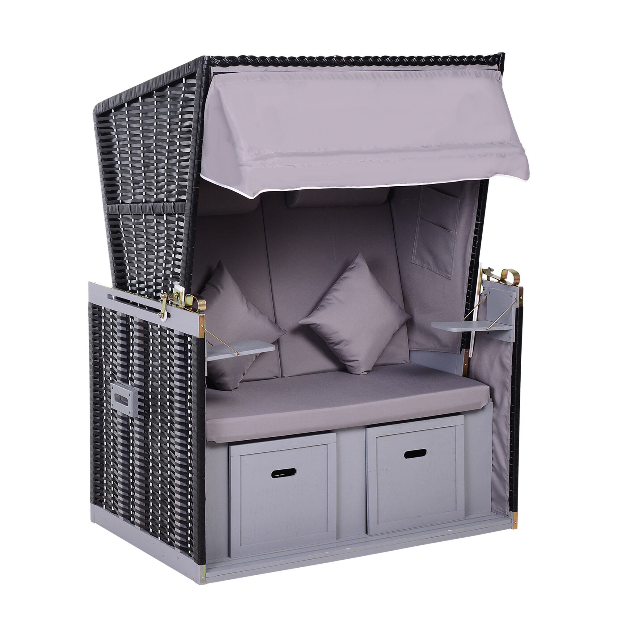 Outsunny Strandkorb Holz, PE-Rattan, Polyester, Schaumstoff - Bild 1