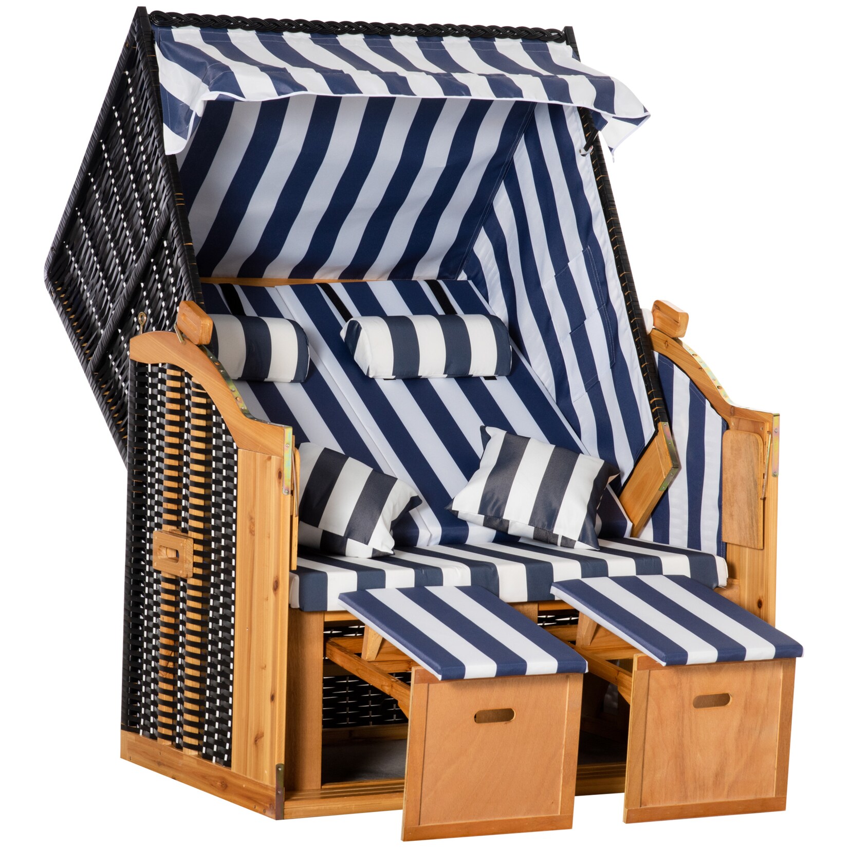 Strandkorb Holz, PE-Rattan, Polyester, Schaumstoff