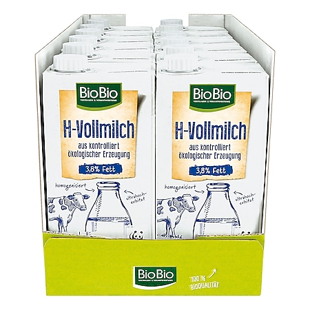 BioBio H-Vollmilch 3,8 % 1 Liter, 12er Pack - Bild 1