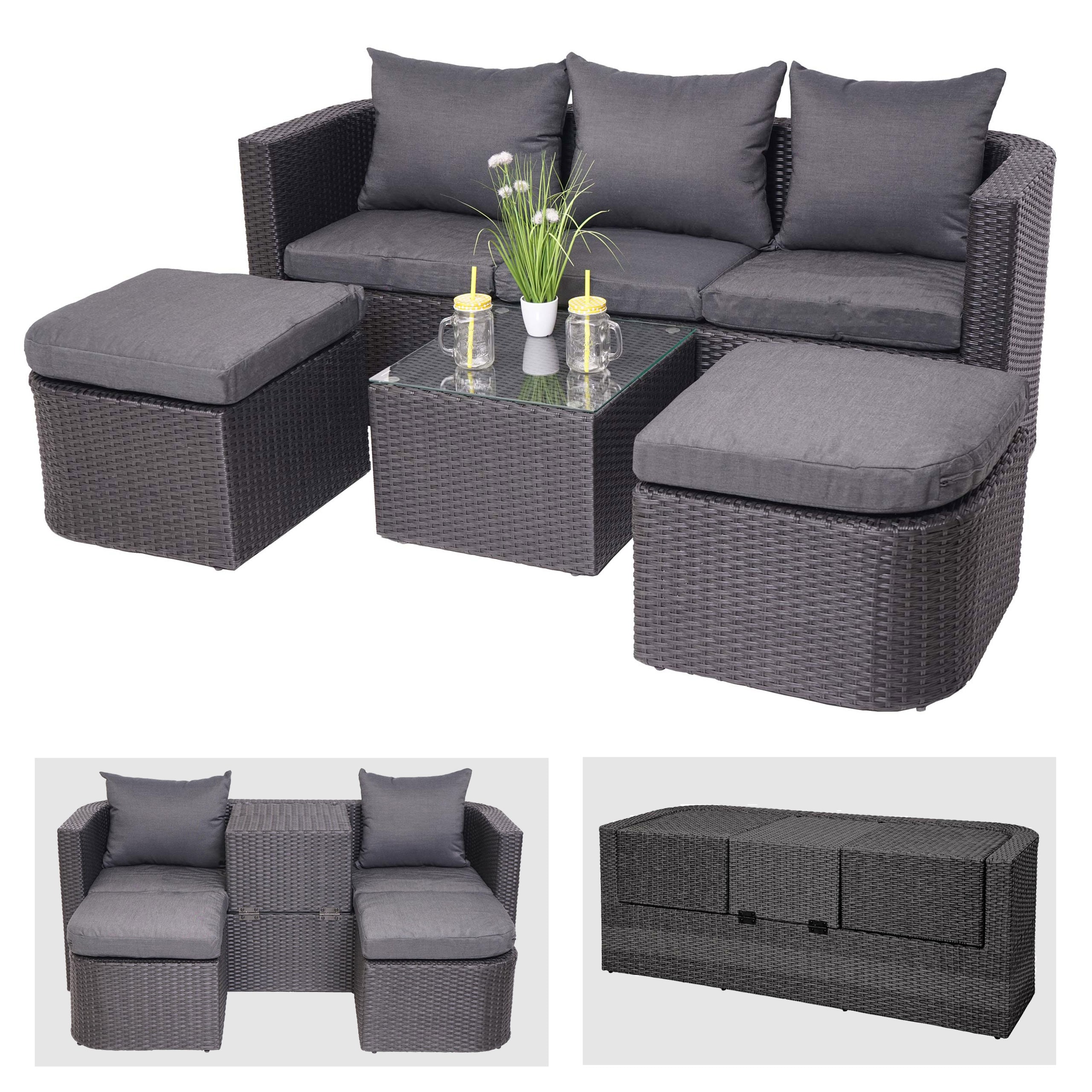 3in1-Garnitur MCW-J37, Garten-/Lounge-Set Sonneninsel, Spun Poly Poly-Rattan MVG ~ anthrazit, Kissen dunkelgrau - Bild 1