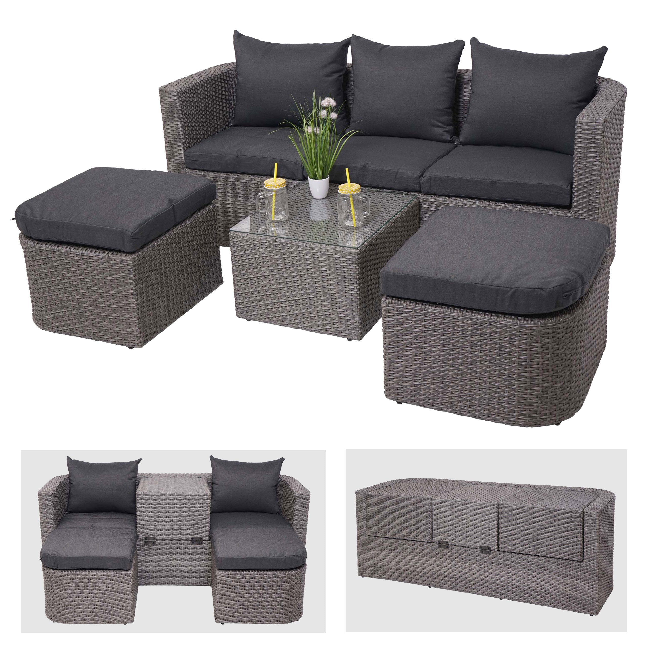 3in1-Garnitur MCW-J37, Garten-/Lounge-Set Sonneninsel, Spun Poly Poly-Rattan MVG ~ grau, Kissen anthrazit - Bild 1