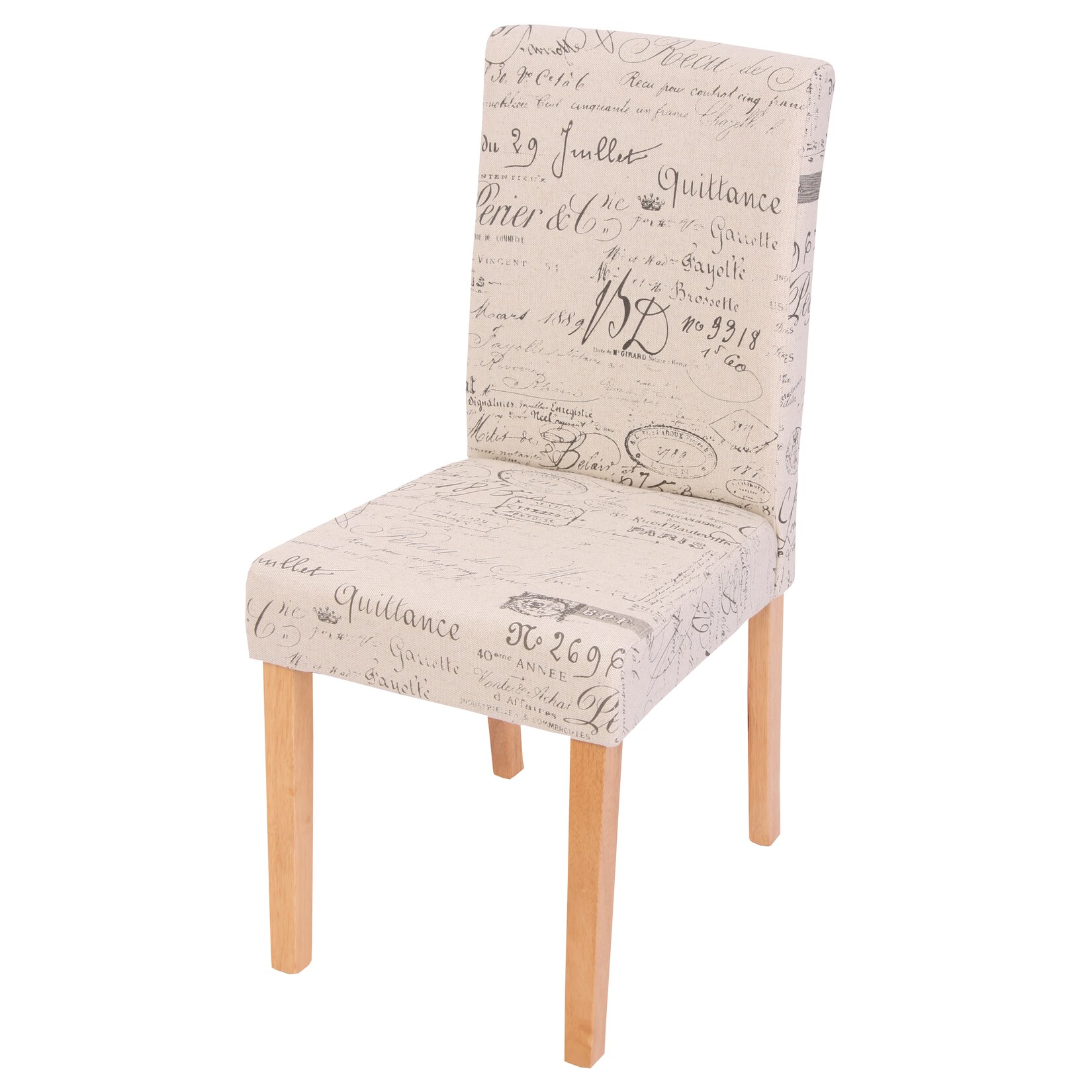 Esszimmerstuhl Littau, Küchenstuhl Stuhl, Stoff/Textil ~ Schriftzug creme, helle Beine