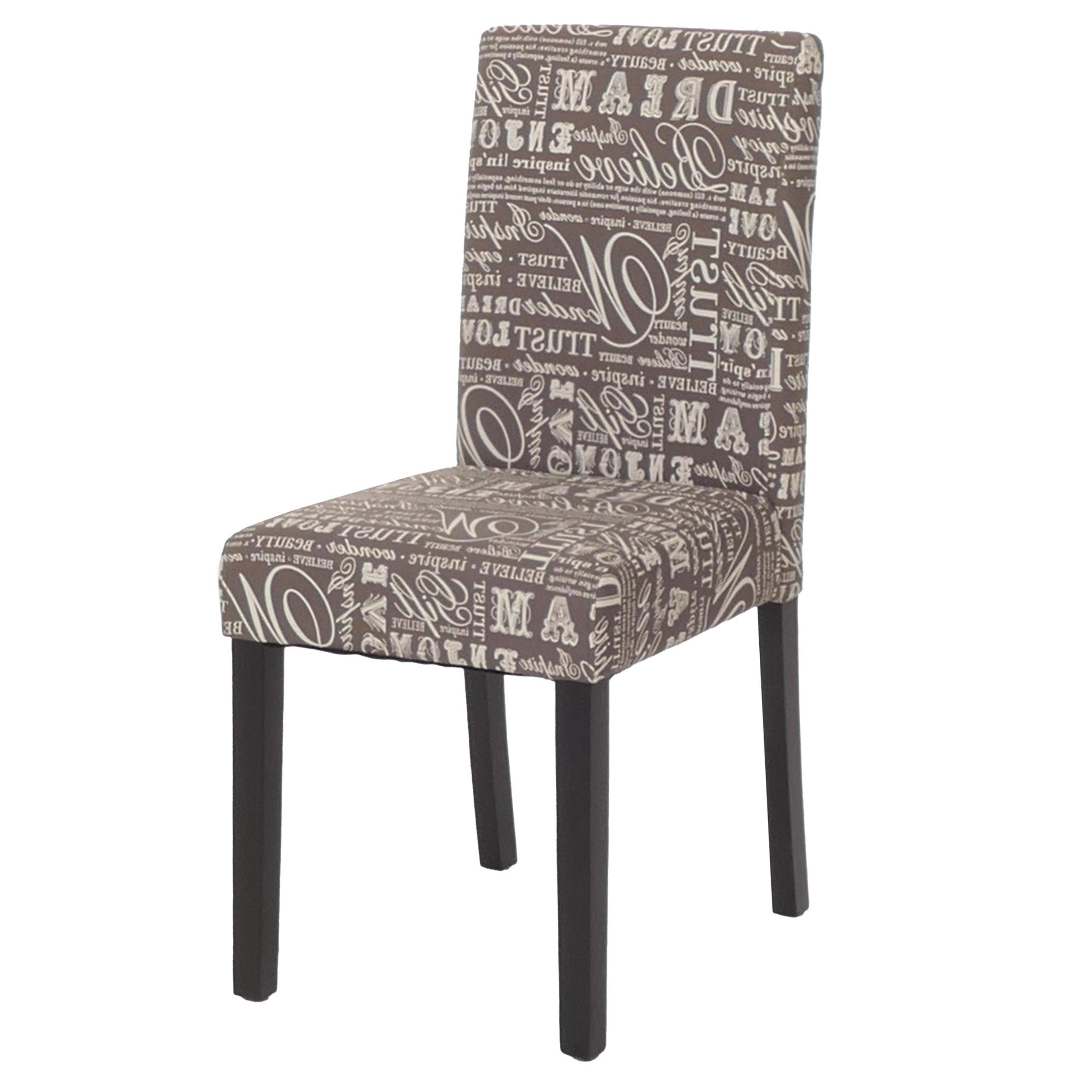 Esszimmerstuhl Littau, K&uuml;chenstuhl Stuhl, Stoff/Textil ~ Schriftzug grau, dunkle Beine - Bild 1