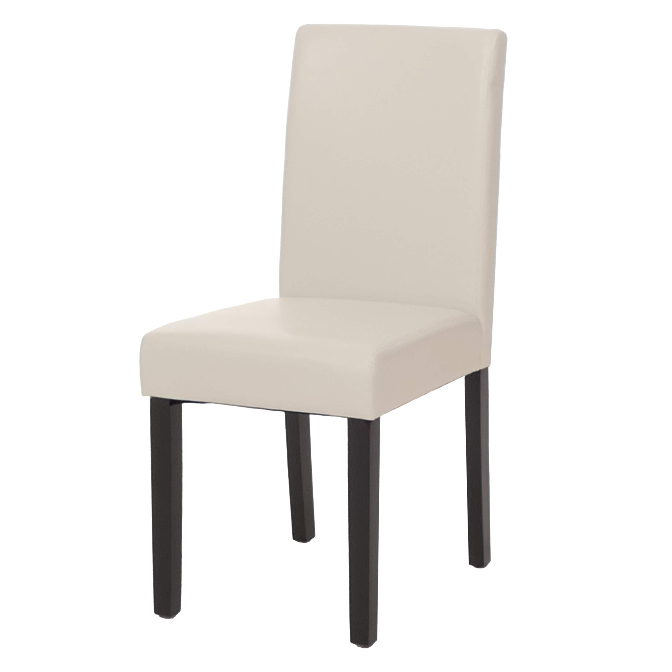 Esszimmerstuhl Littau, K&uuml;chenstuhl Stuhl, Kunstleder ~ wei&szlig;, dunkle Beine - Bild 1