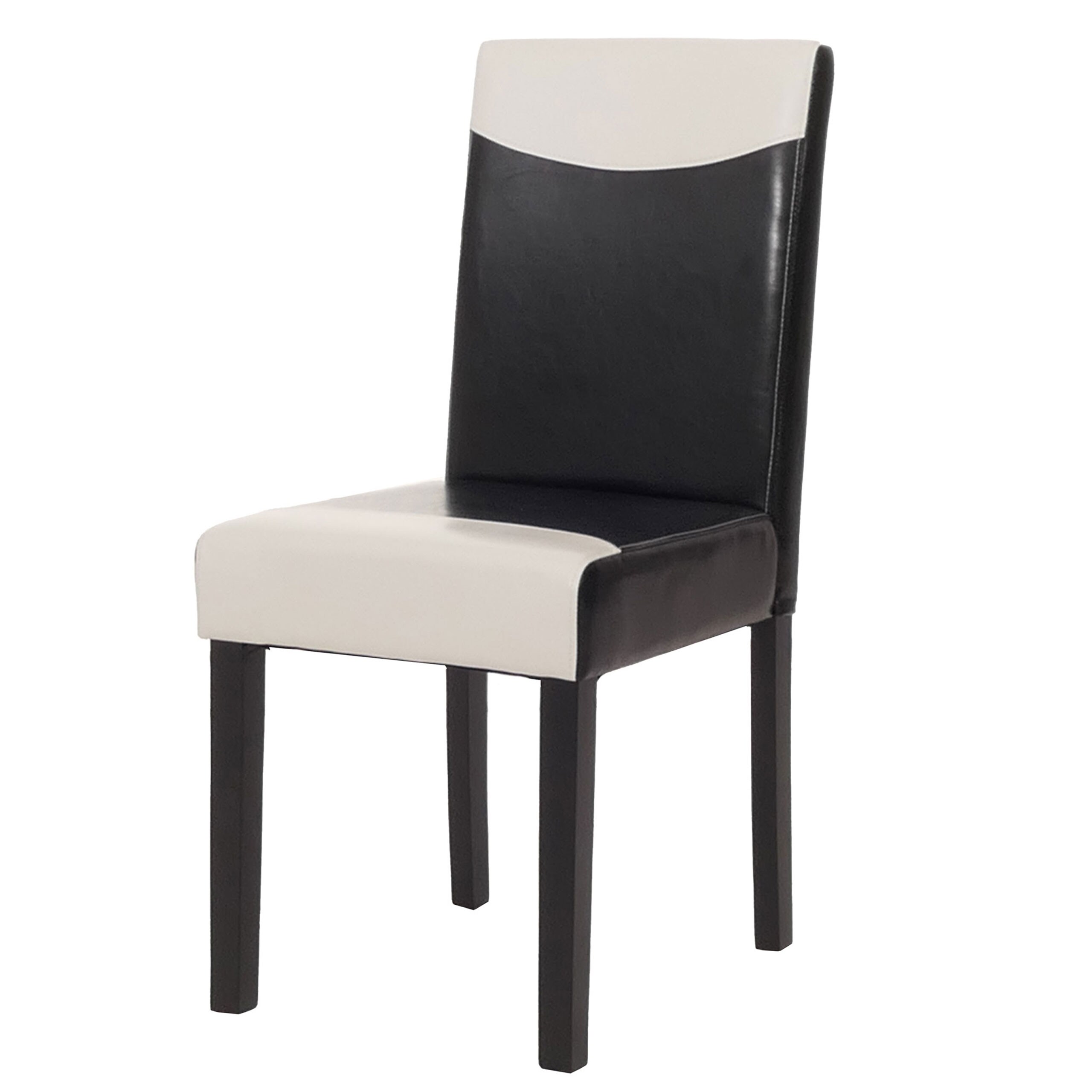 Esszimmerstuhl Littau, K&uuml;chenstuhl Stuhl, Kunstleder ~ schwarz/wei&szlig;, dunkle Beine - Bild 1