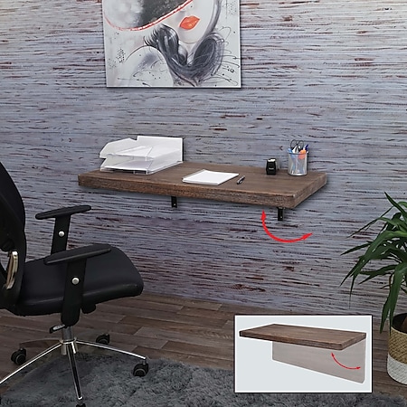 Wandtisch MCW-H48, Wandklapptisch Wandregal Tisch, klappbar Massiv-Holz ~ 100x50cm shabby braun - Bild 1