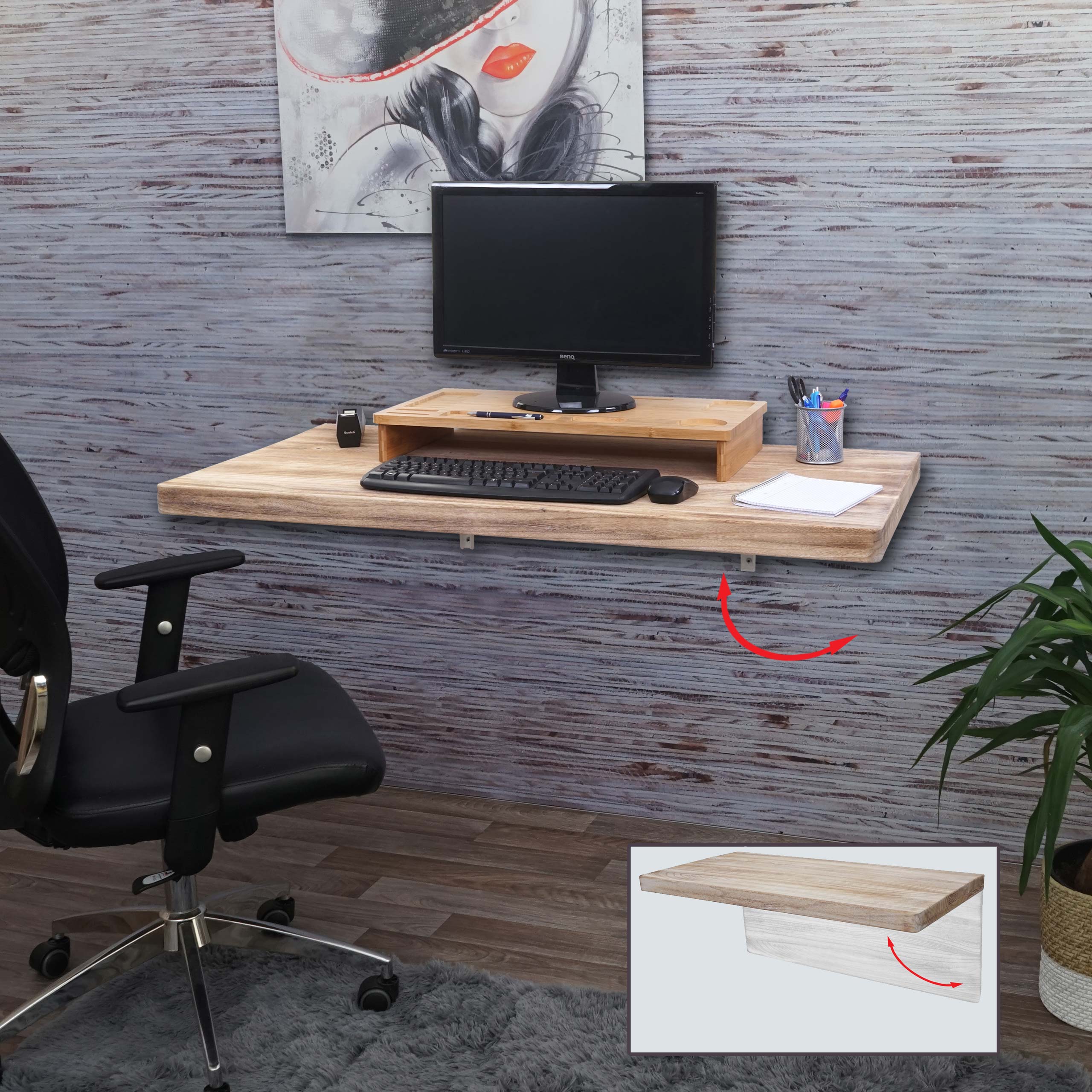 Wandtisch MCW-H48, Wandklapptisch Wandregal Tisch, klappbar Massiv-Holz ~ 120x60cm naturfarben - Bild 1