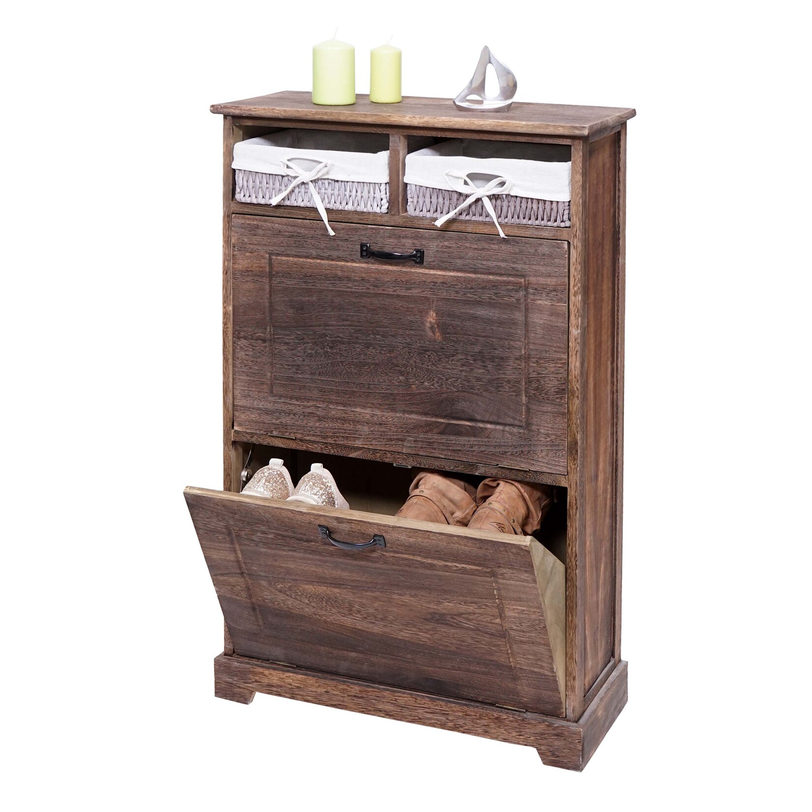 Schuhkipper MCW-H19, Schuhschrank Schuhregal Schuhablage, Massiv-Holz Shabby-Look Korb-Schublade 100x60x24cm ~ braun | 04057651416151