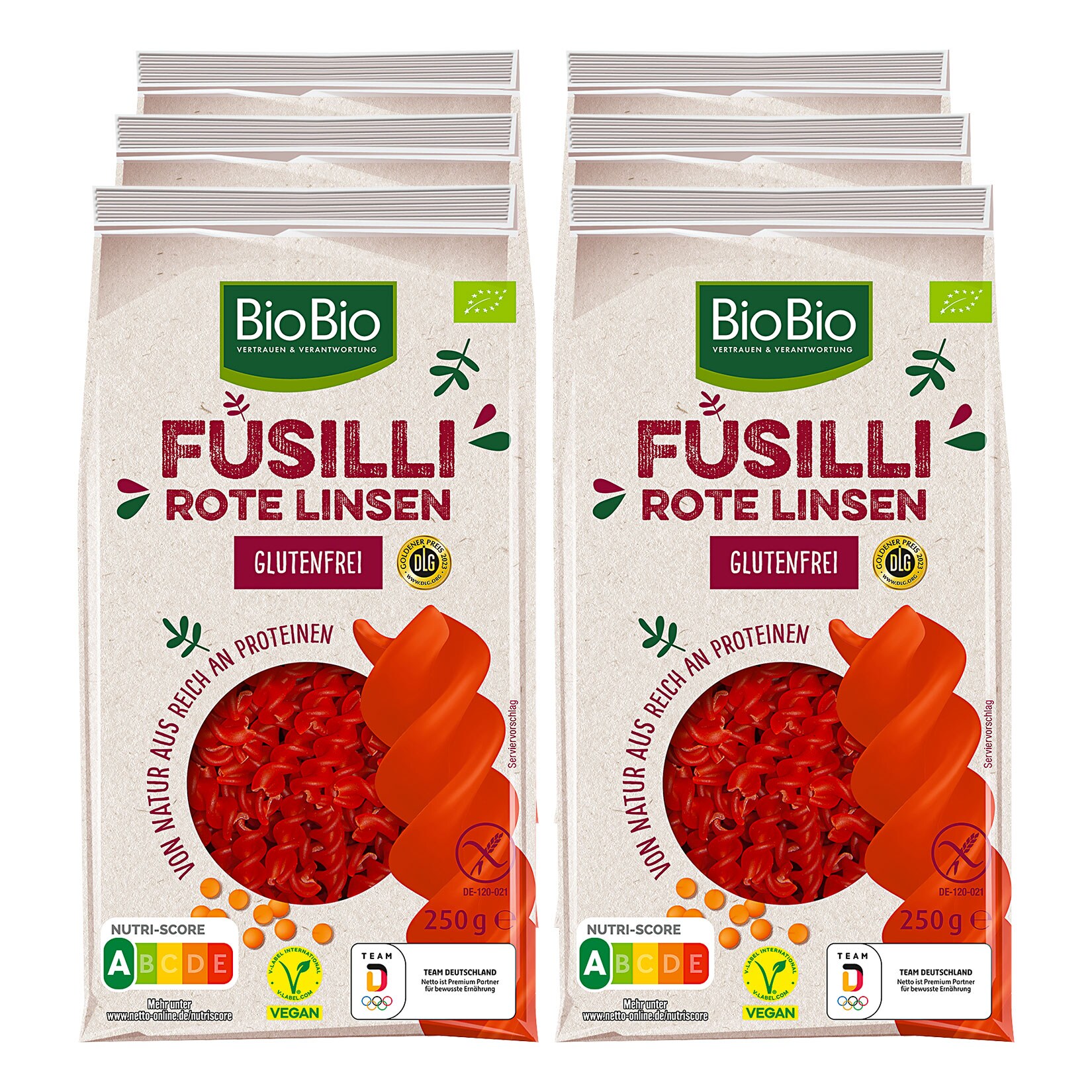 BioBio Fusilli aus Roten Linsen 250 g, 6er Pack - Bild 1