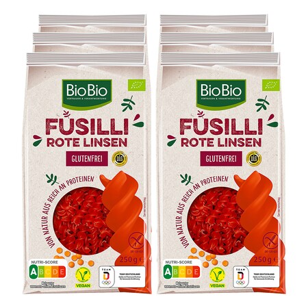 BioBio Fusilli aus Roten Linsen 250 g, 6er Pack