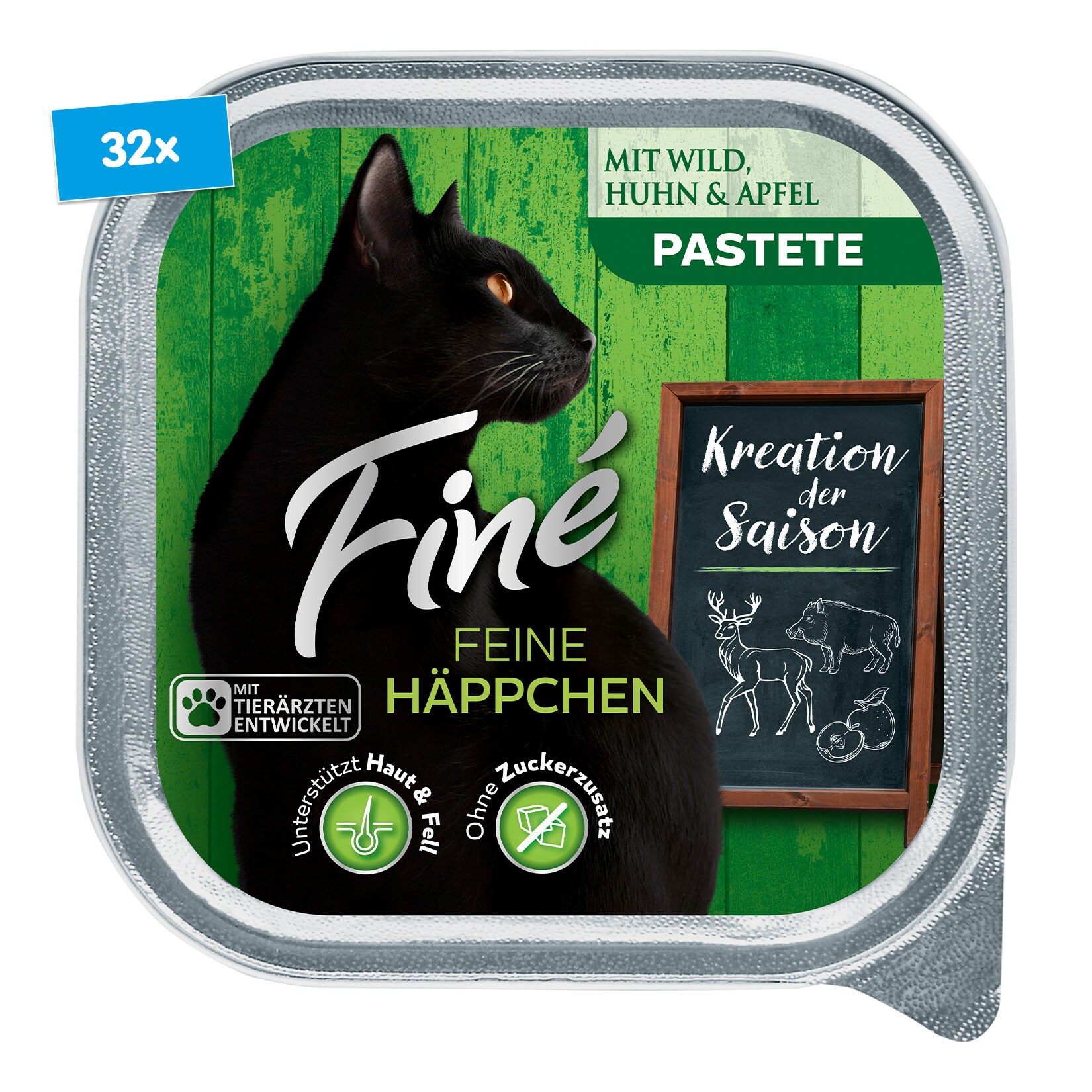 Fin&eacute; Feine H&auml;ppchen Kreation der Saison Pastete mit Wild, Huhn & Apfel 100 g, 32er Pack - Bild 1