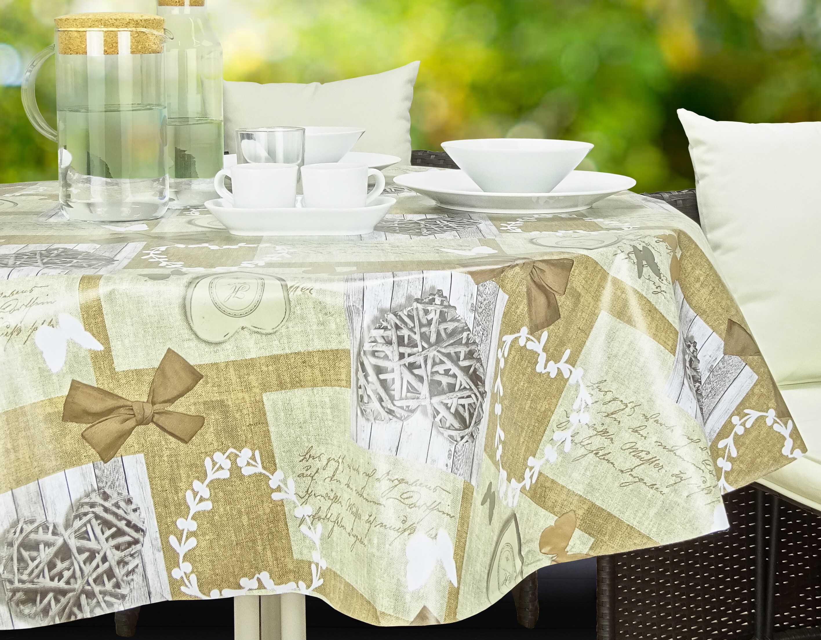 Living & Garden Wachstuchtischdecke rund ca. 140cm - Herzen - Bild 1