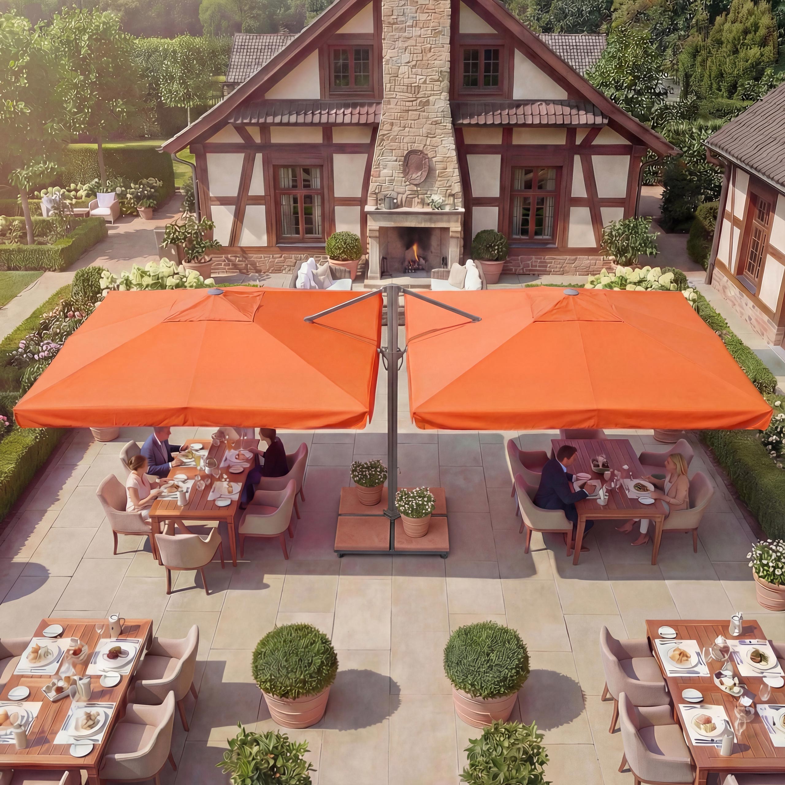 Gastronomie-Alu-Luxus-Doppel-Ampelschirm T44, Pergola-Markise-Effekt, 6,2x3m Polyester 50kg ~ terracotta - Bild 1