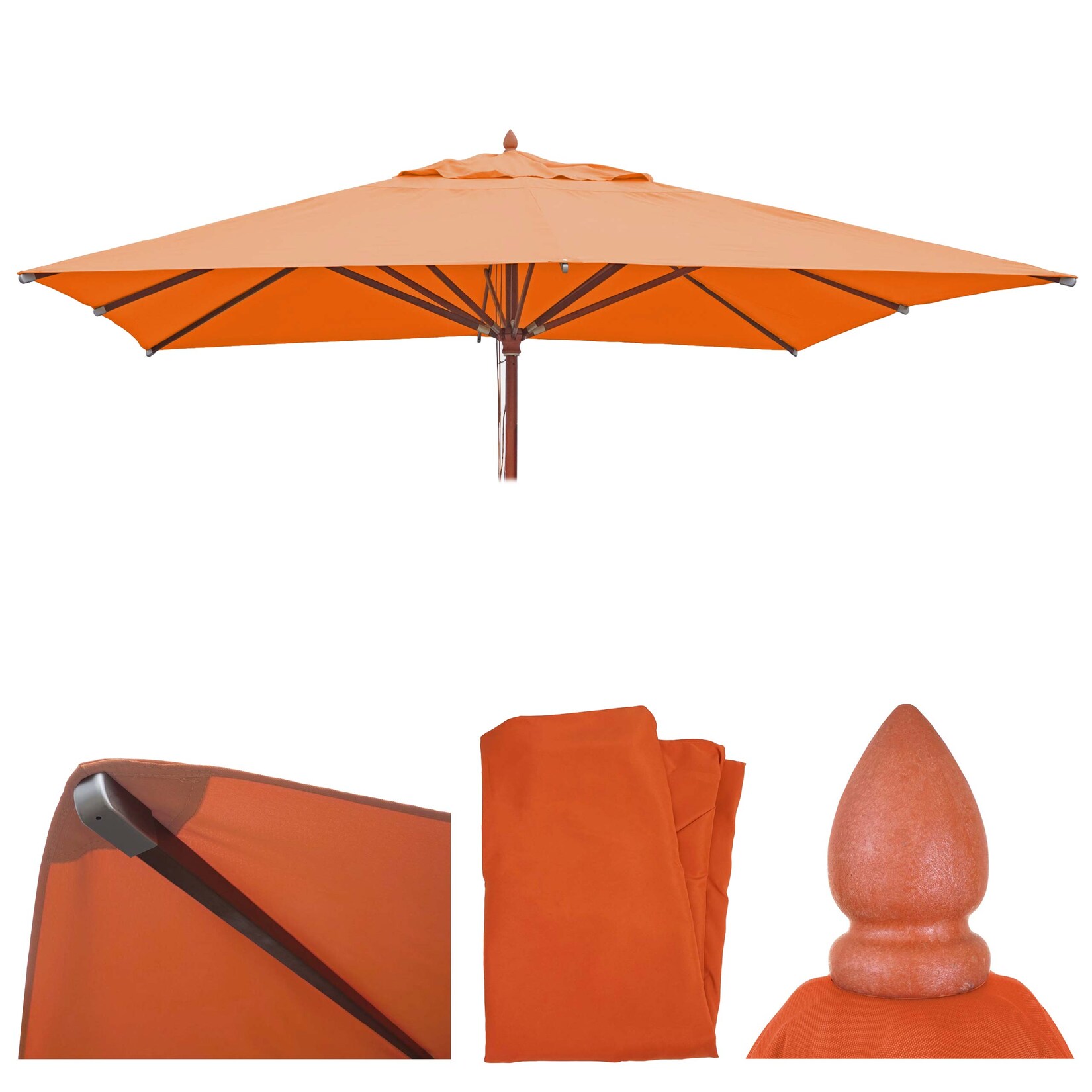 Ersatz-Bezug für Gastronomie Holz-Sonnenschirm MCW-C57, Sonnenschirmbezug Ersatzbezug, eckig 4x4m Polyester 3kg ~ terracotta | 04057651423562