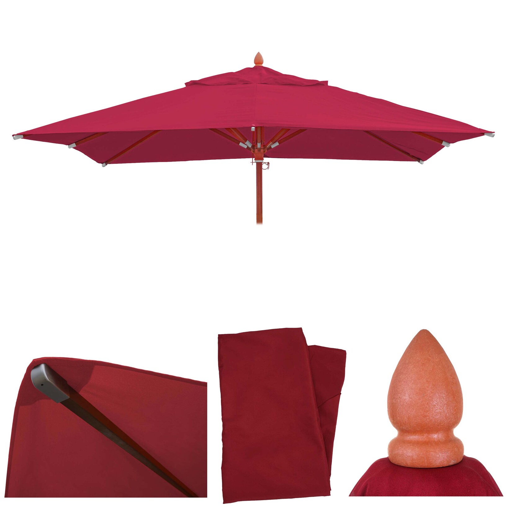 Ersatz-Bezug für Gastronomie Holz-Sonnenschirm MCW-C57, Sonnenschirmbezug Ersatzbezug, eckig 4x4m Polyester ~ bordeaux