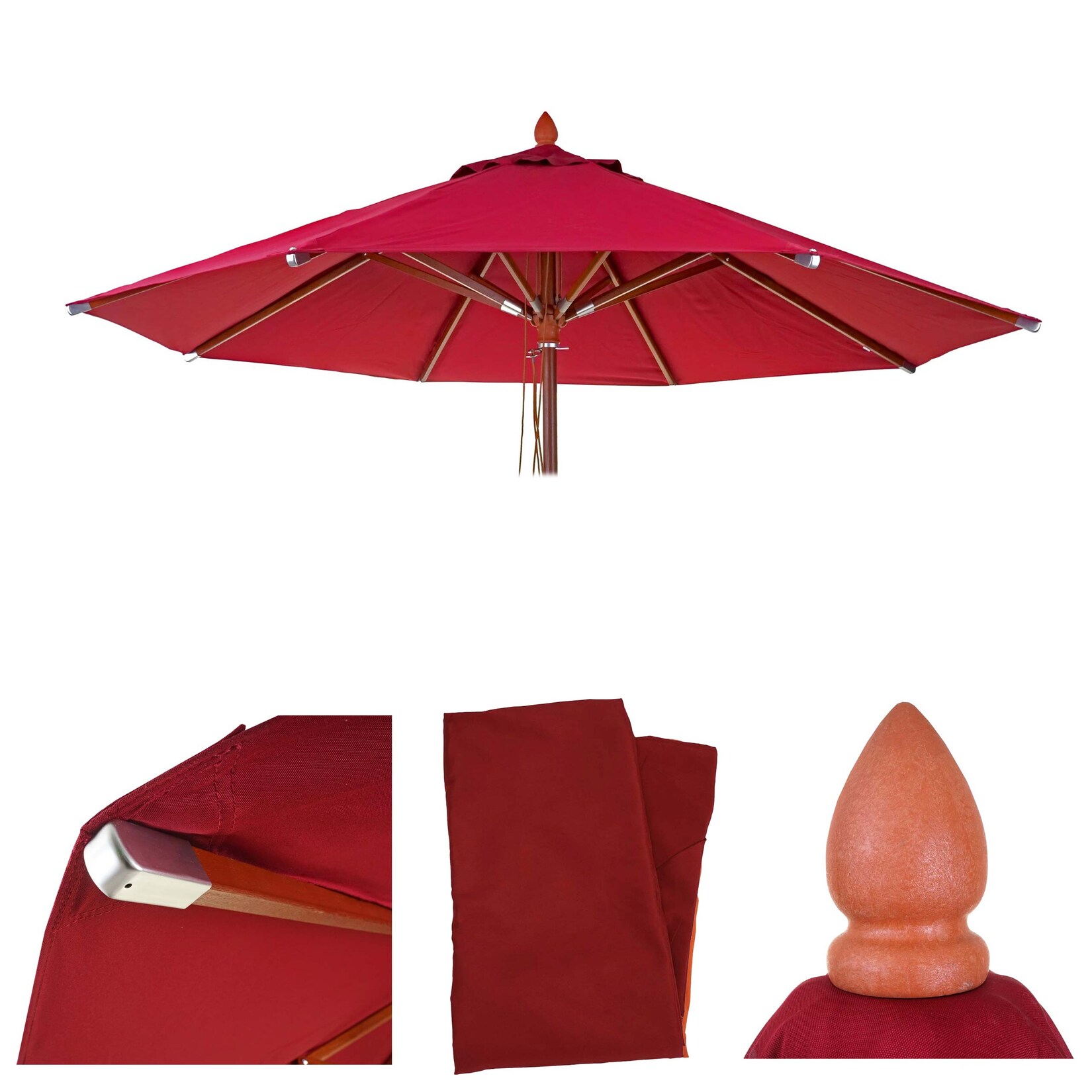 Ersatz-Bezug für Gastronomie Holz-Sonnenschirm MCW-C57, Sonnenschirmbezug Ersatzbezug, rund Ø4m Polyester ~ bordeaux