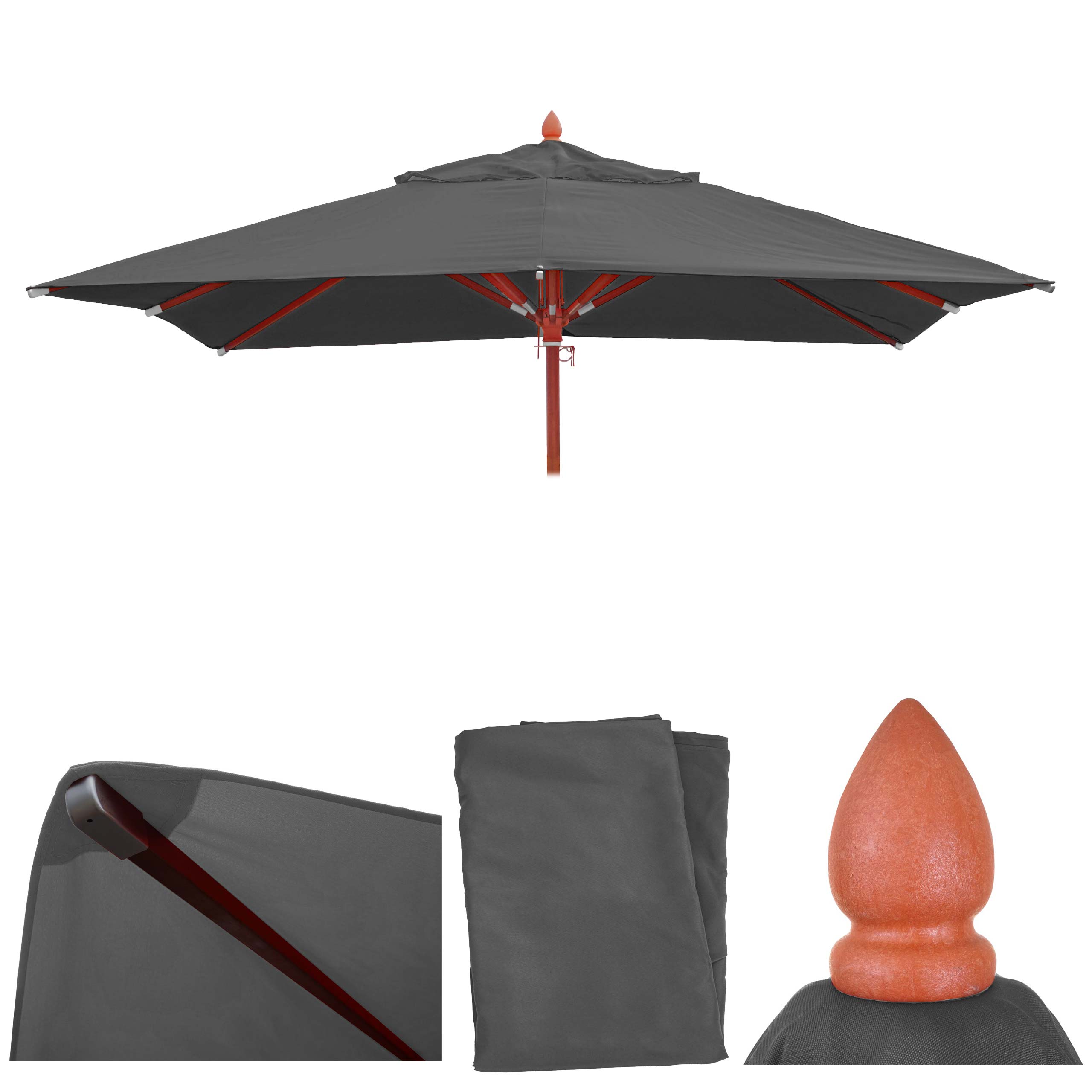 Ersatz-Bezug f&uuml;r Gastronomie Holz-Sonnenschirm MCW-C57, Sonnenschirmbezug Ersatzbezug, eckig 3x3m Polyester 3kg ~ anthrazit - Bild 1
