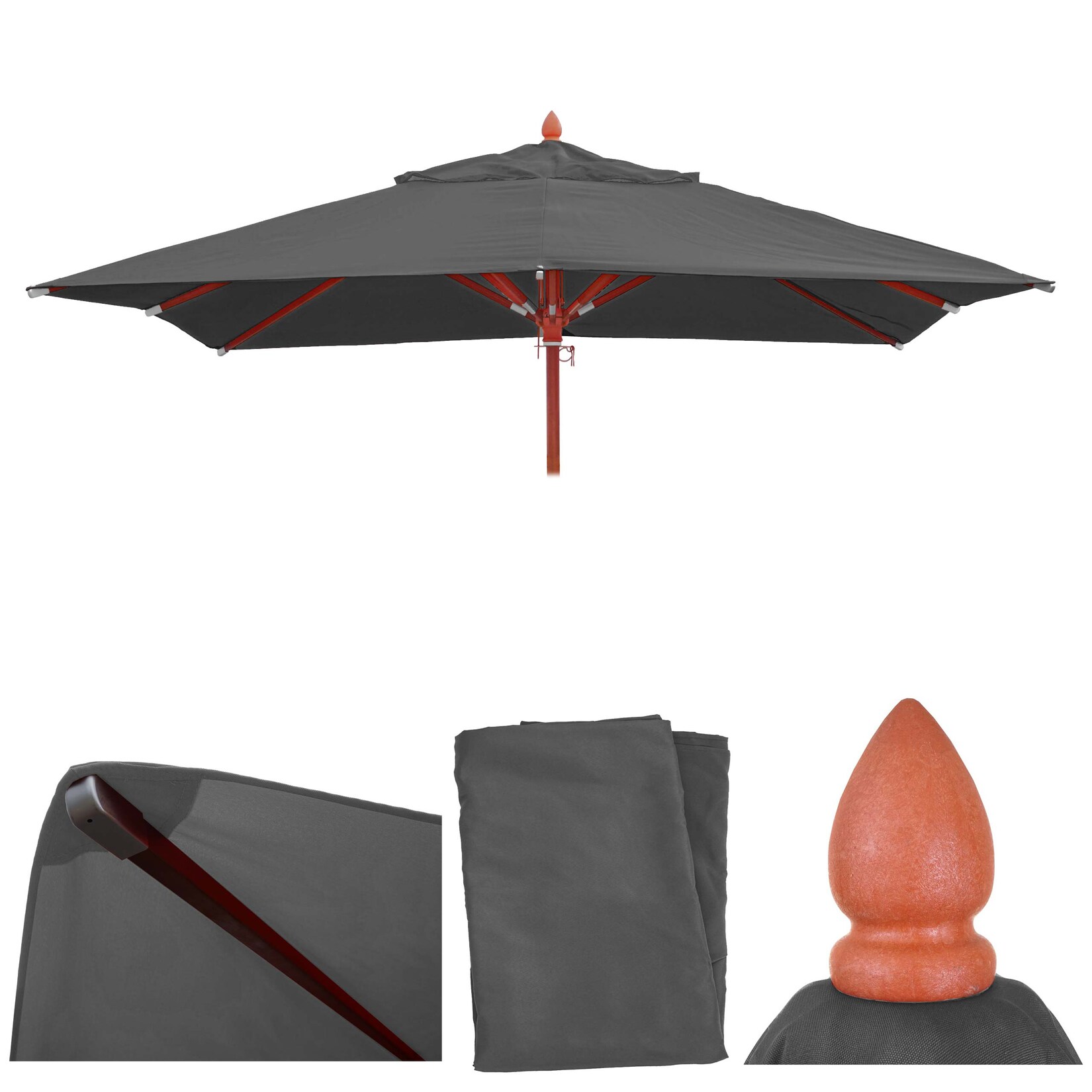 Ersatz-Bezug für Gastronomie Holz-Sonnenschirm MCW-C57, Sonnenschirmbezug Ersatzbezug, eckig 3x3m Polyester ~ anthrazit